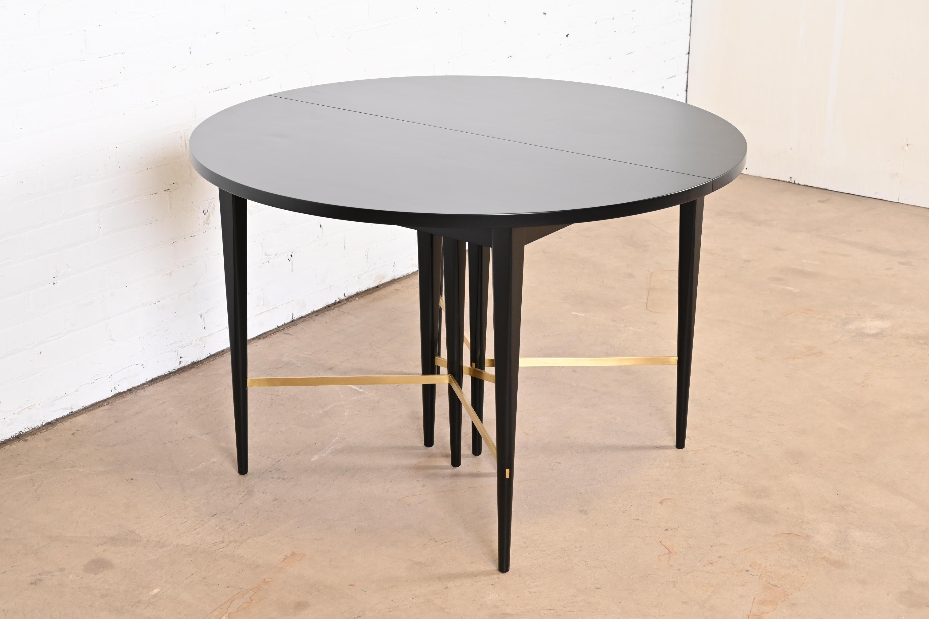 Paul McCobb for Directional Black Lacquer and Brass Dining Table, Refinished 5
