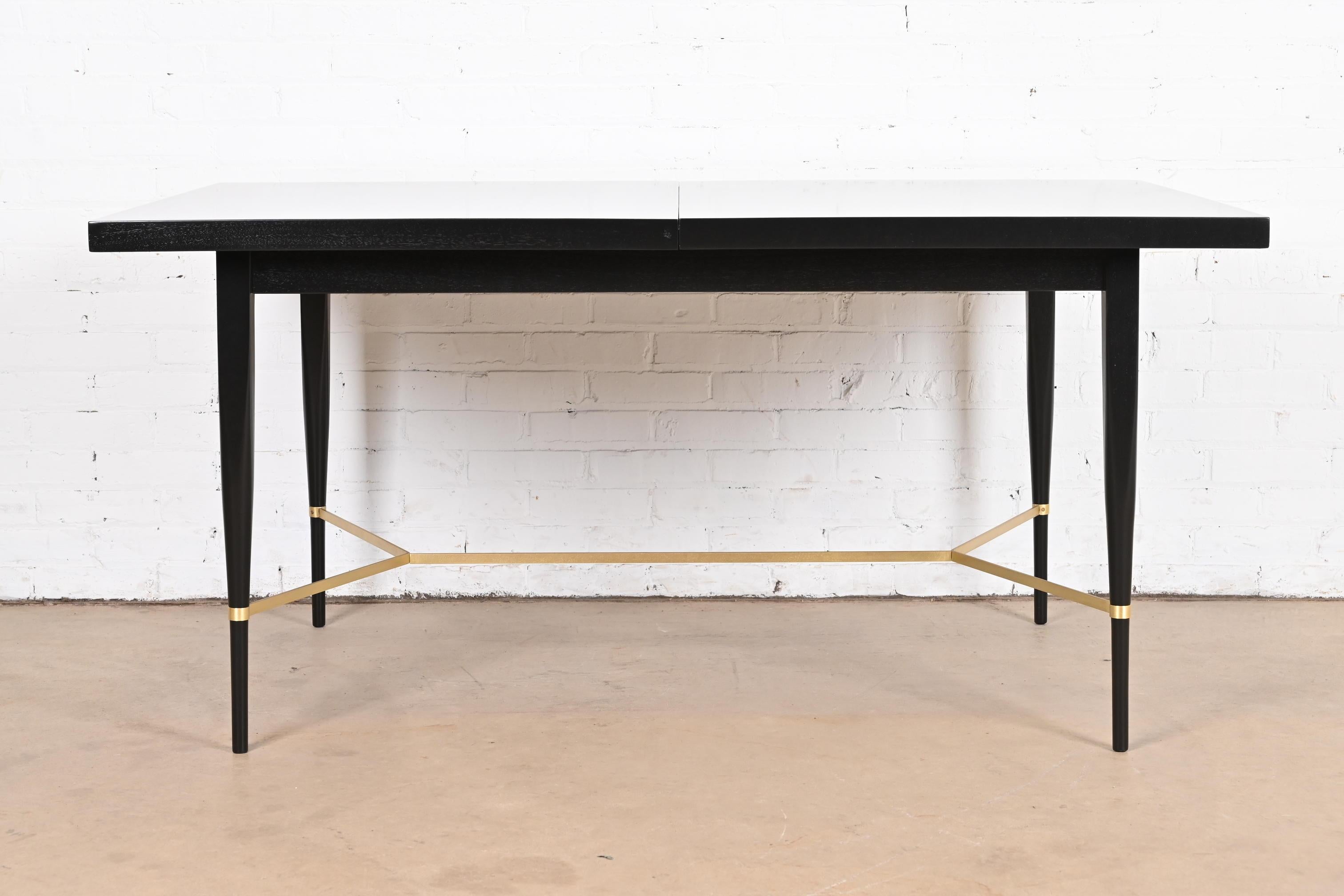Paul McCobb for Directional Black Lacquer and Brass Dining Table, Refinished For Sale 5