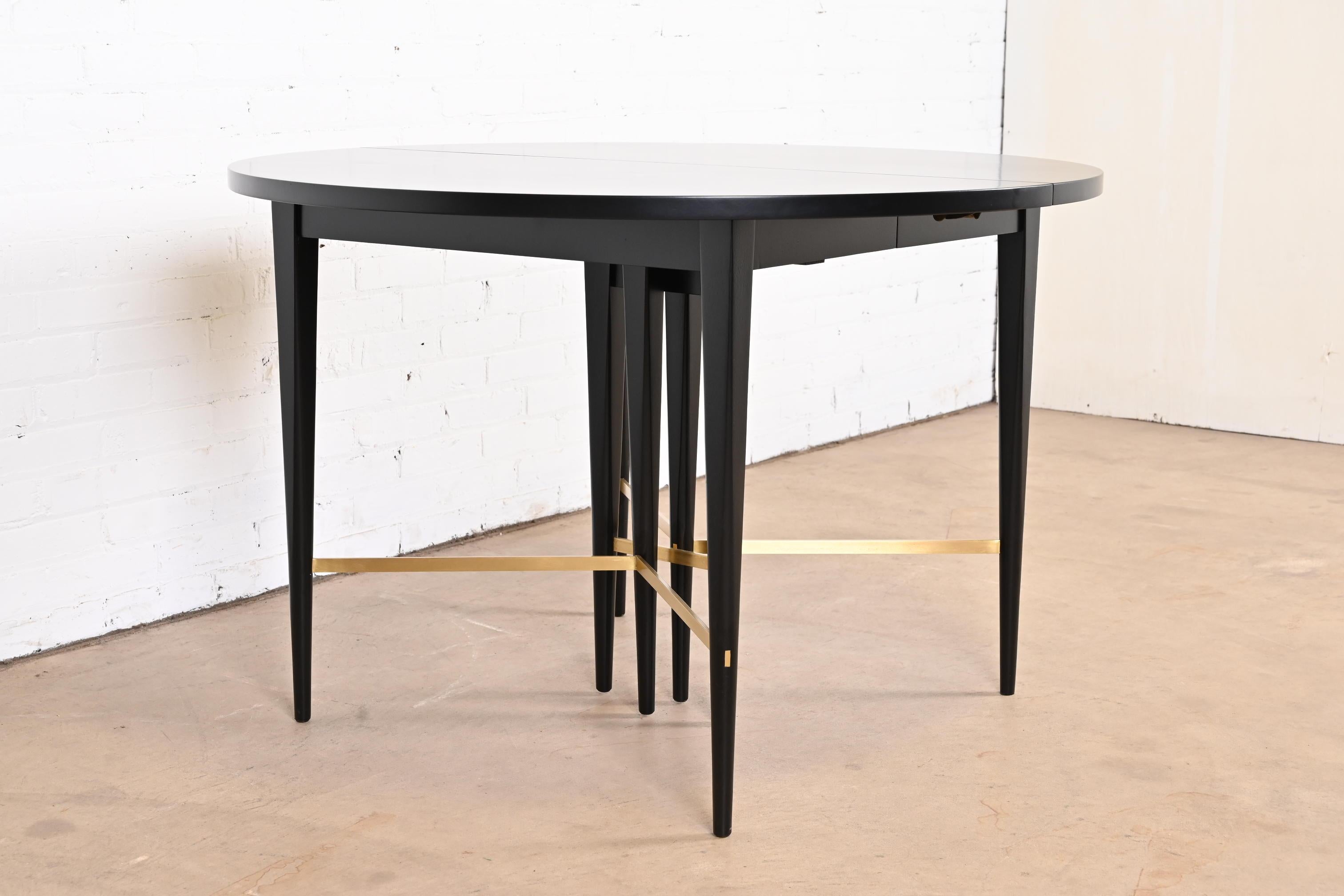 Paul McCobb for Directional Black Lacquer and Brass Dining Table, Refinished 6