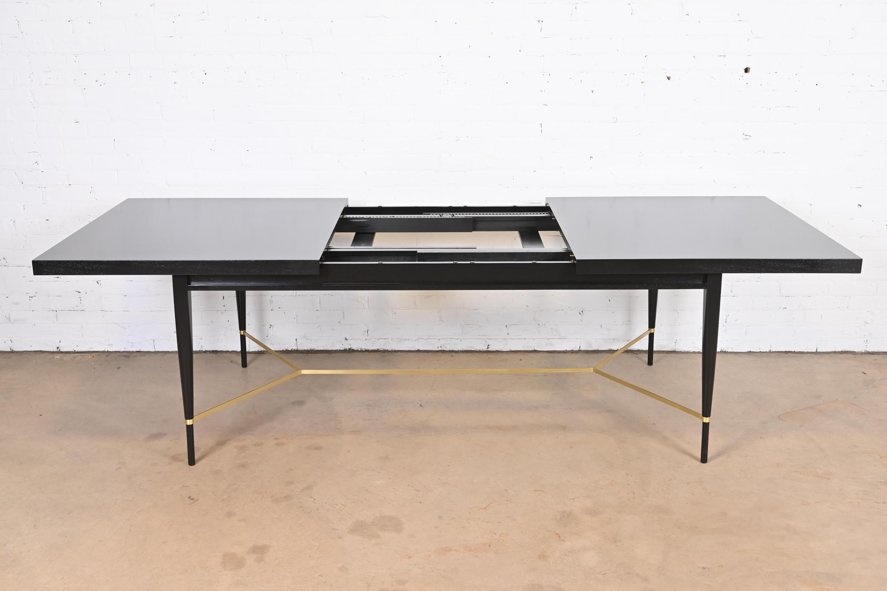 Paul McCobb for Directional Black Lacquer and Brass Dining Table, Refinished 6
