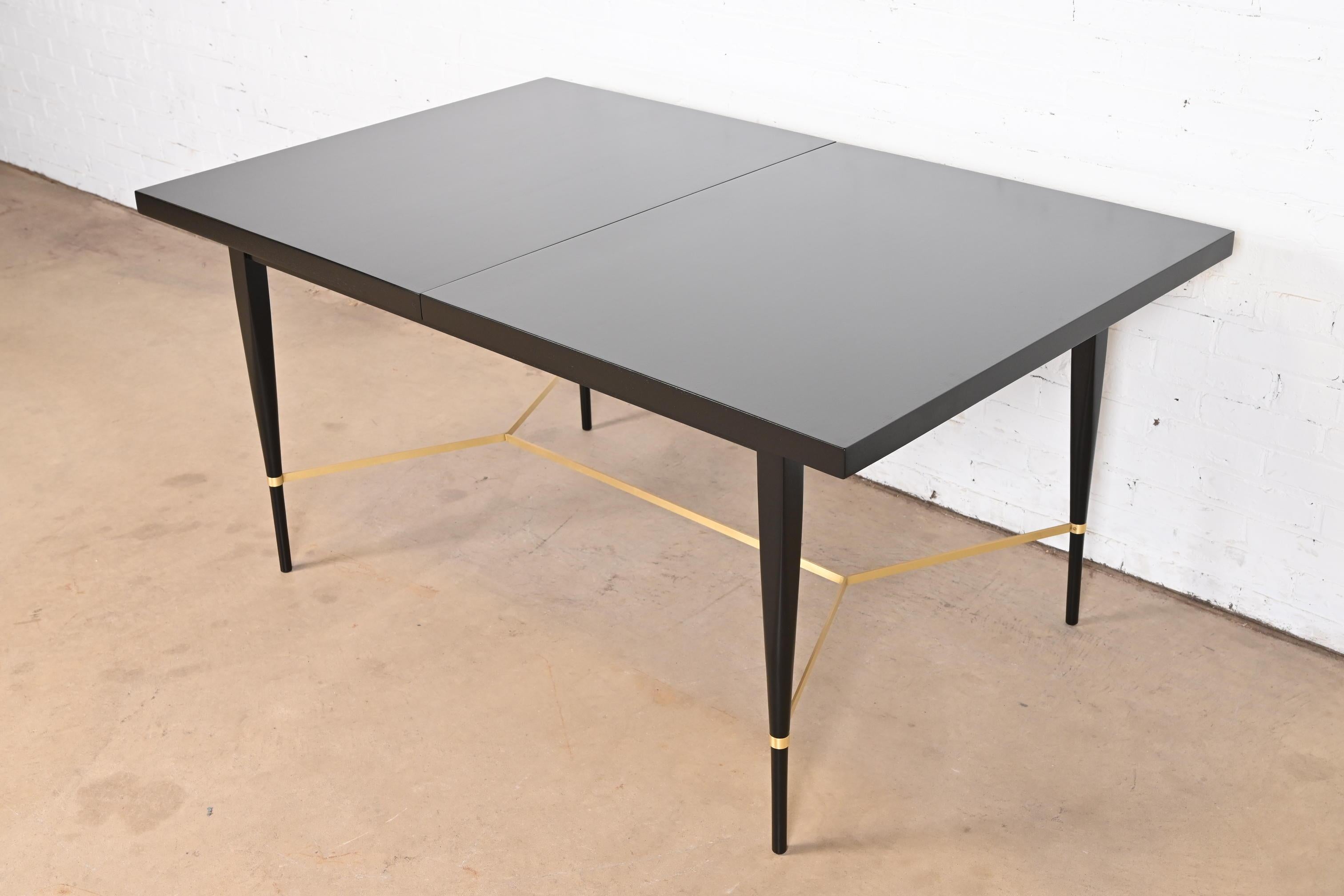 Paul McCobb for Directional Black Lacquer and Brass Dining Table, Refinished For Sale 6