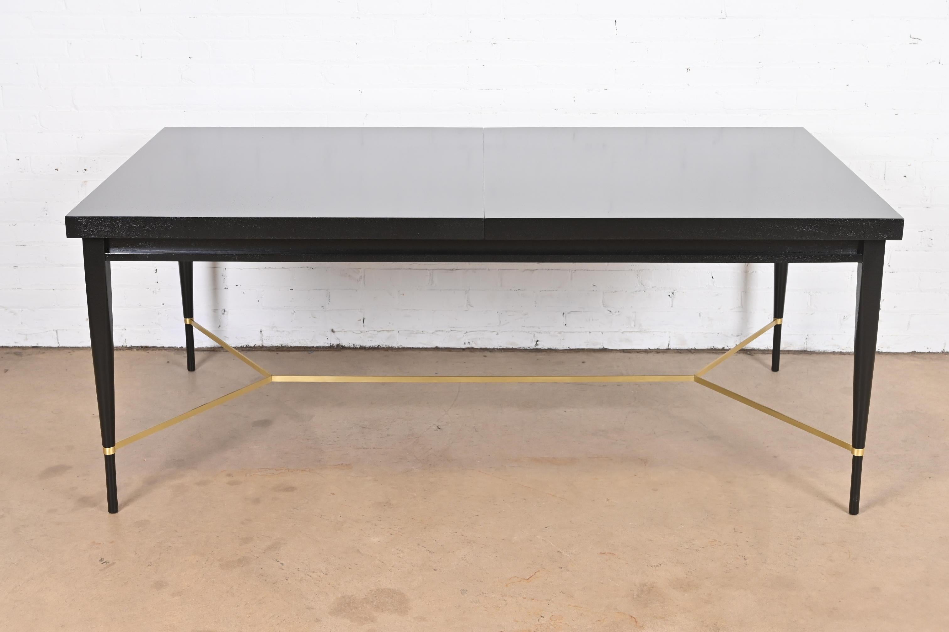 Paul McCobb for Directional Black Lacquer and Brass Dining Table, Refinished 7