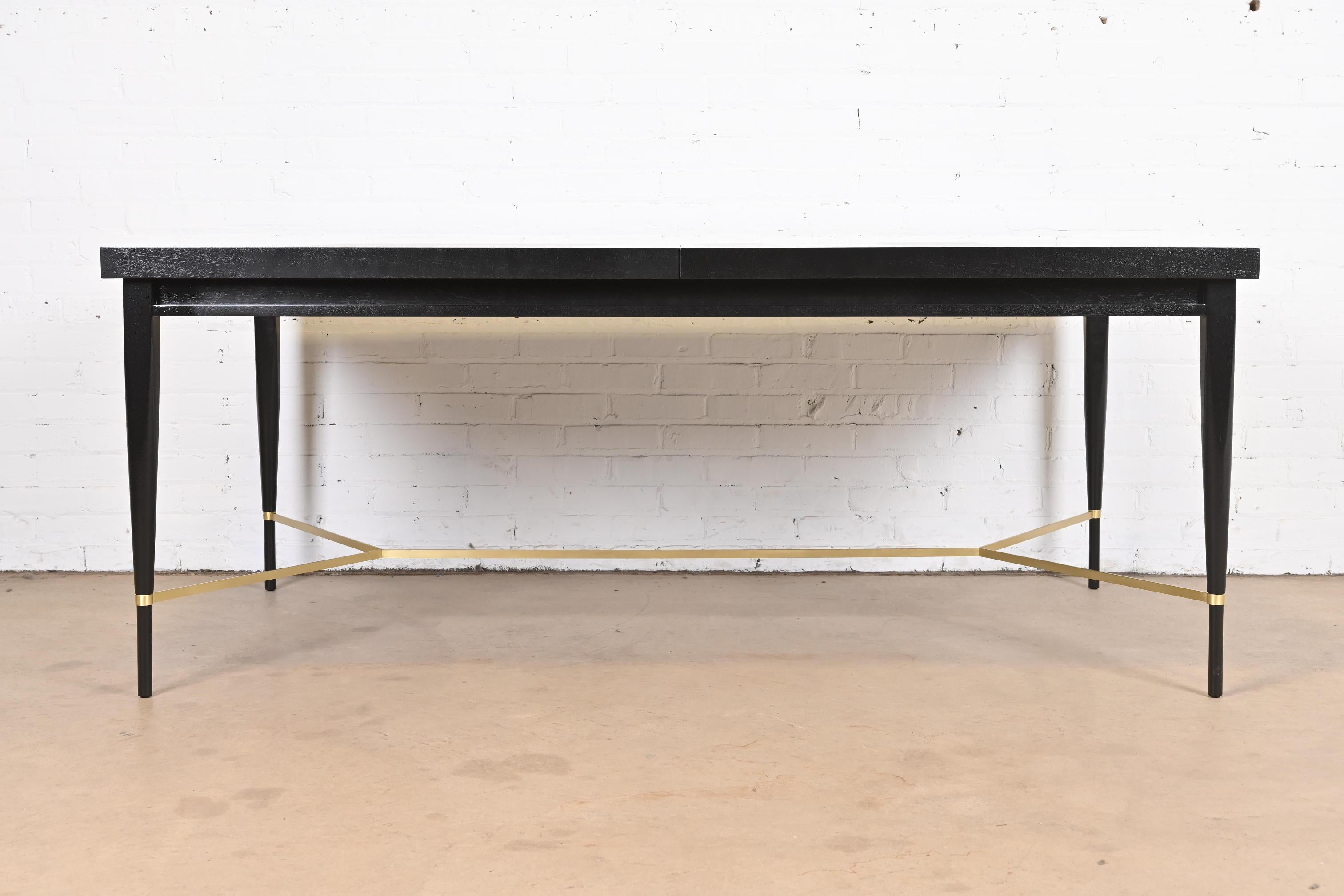Paul McCobb for Directional Black Lacquer and Brass Dining Table, Refinished 8