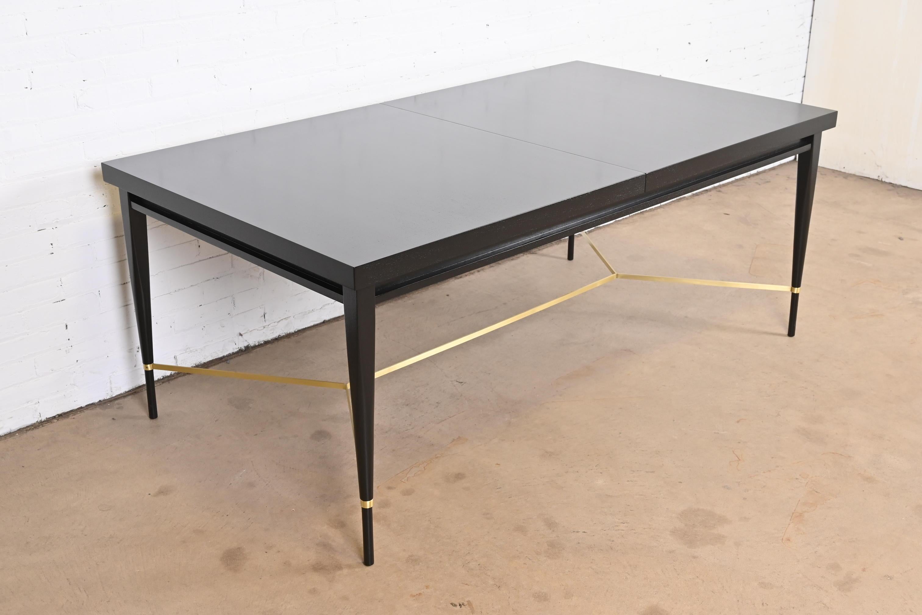 Paul McCobb for Directional Black Lacquer and Brass Dining Table, Refinished 11