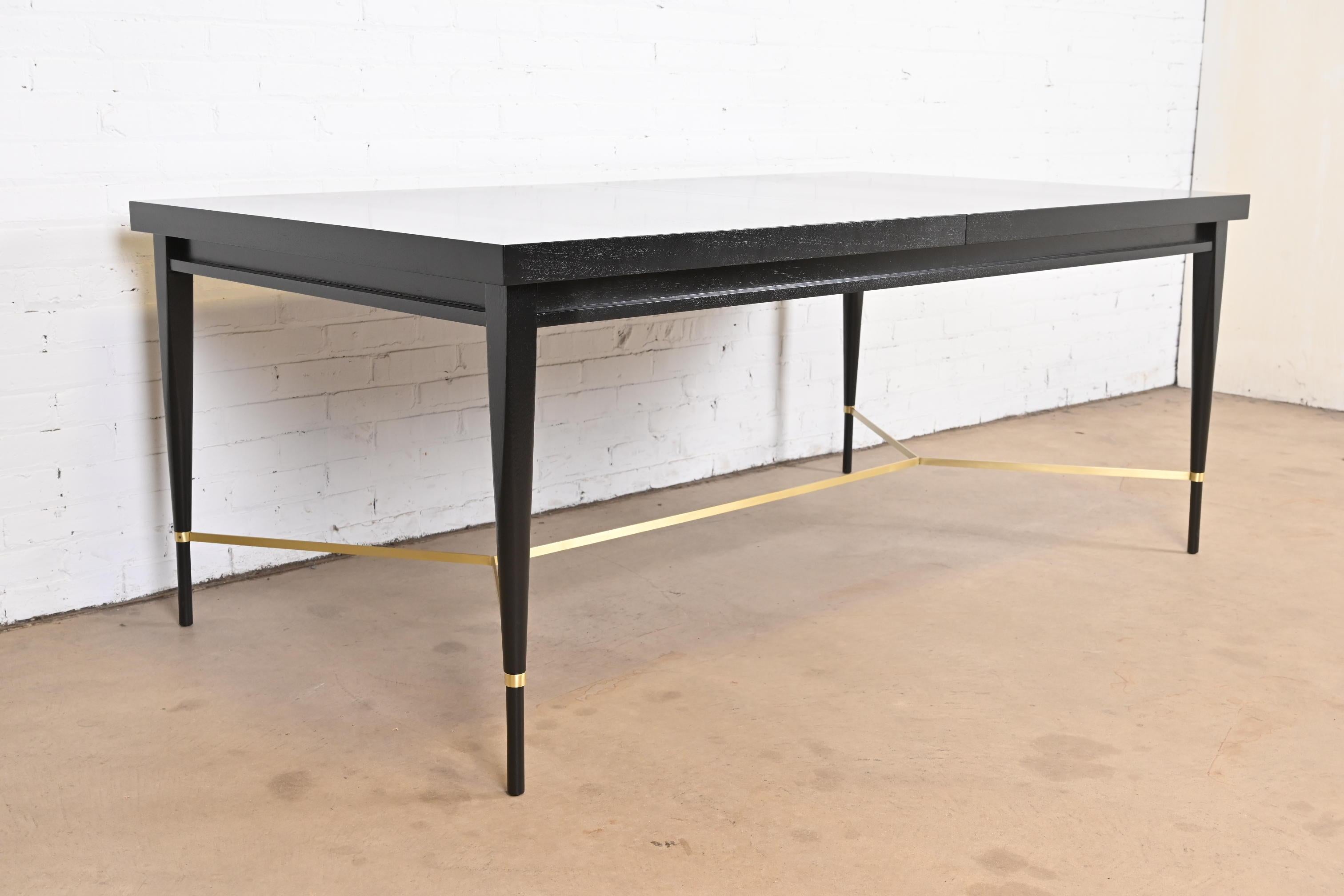 Paul McCobb for Directional Black Lacquer and Brass Dining Table, Refinished 12