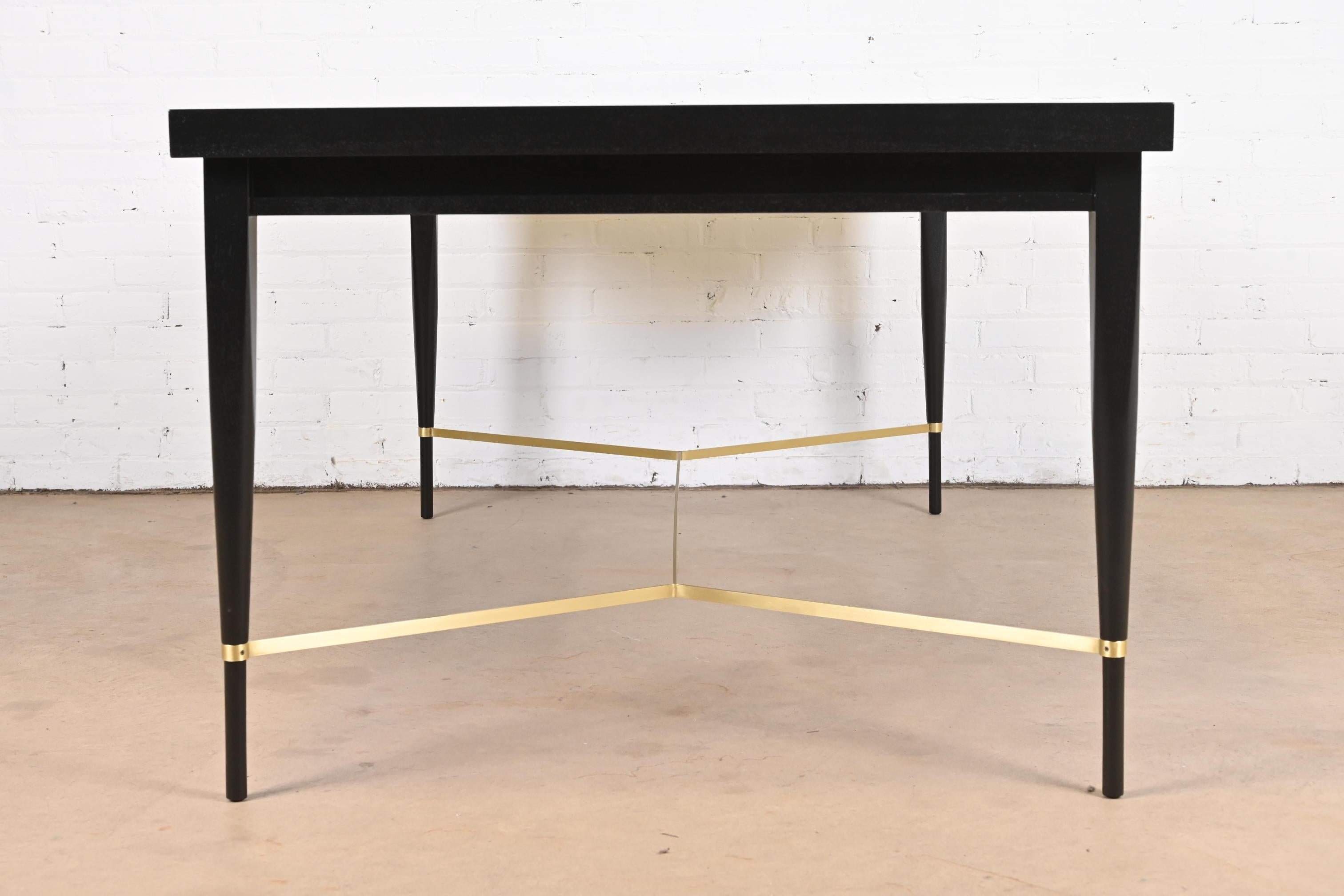 Paul McCobb for Directional Black Lacquer and Brass Dining Table, Refinished 14