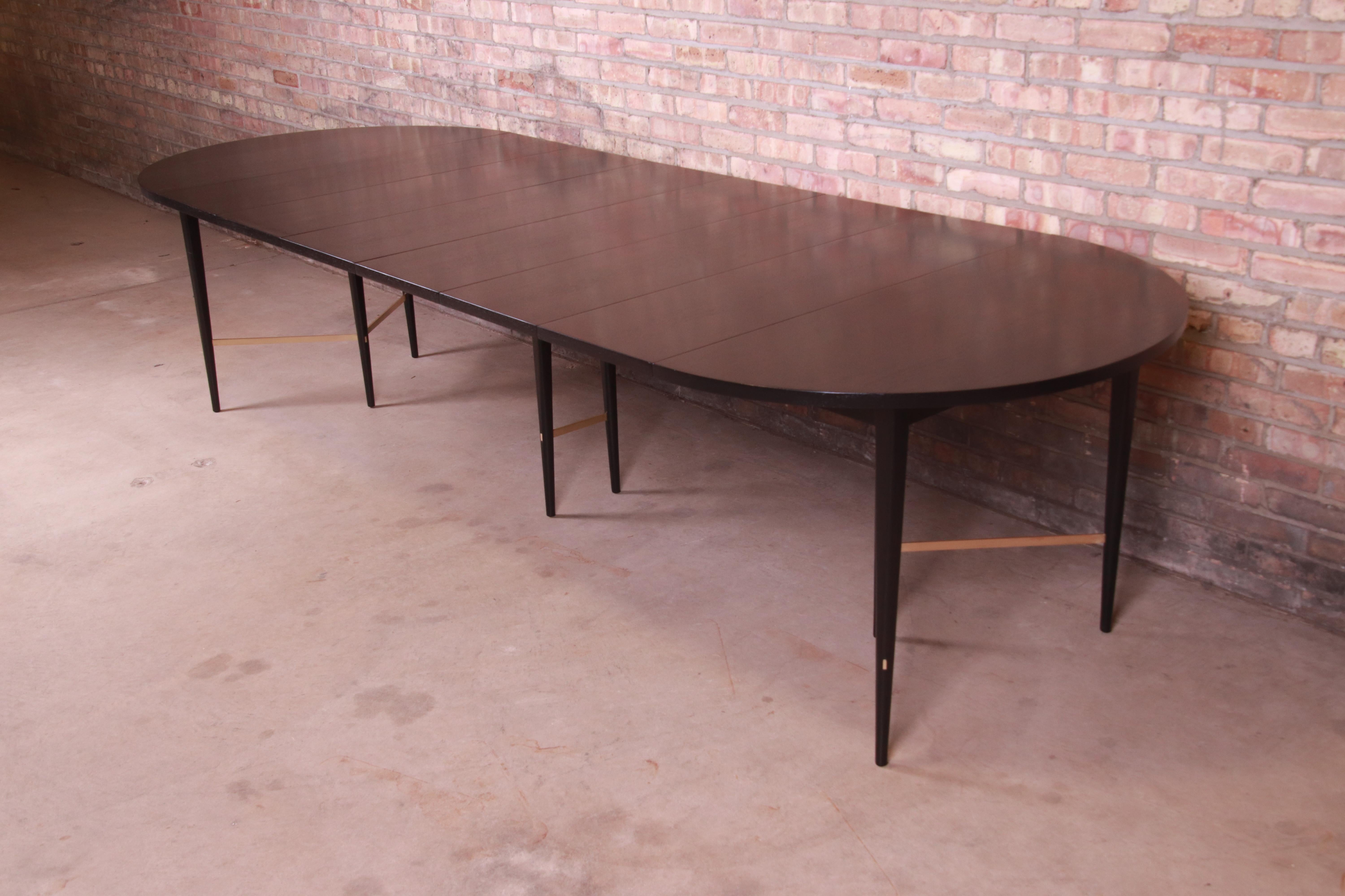 Mid-Century Modern Paul McCobb for Directional Black Lacquer and Brass Dining Table, Refinished