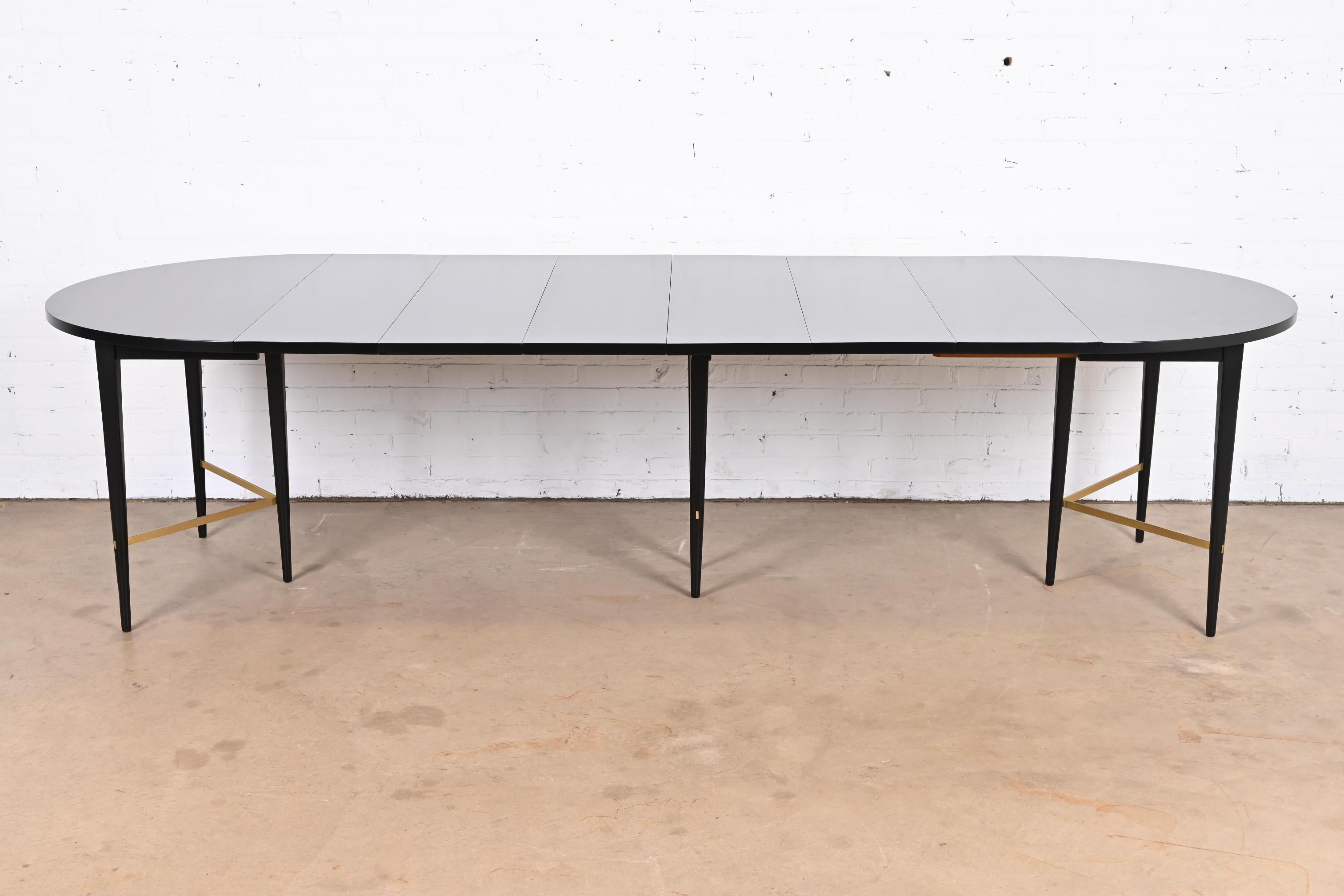 Mid-Century Modern Paul McCobb for Directional Black Lacquer and Brass Dining Table, Refinished