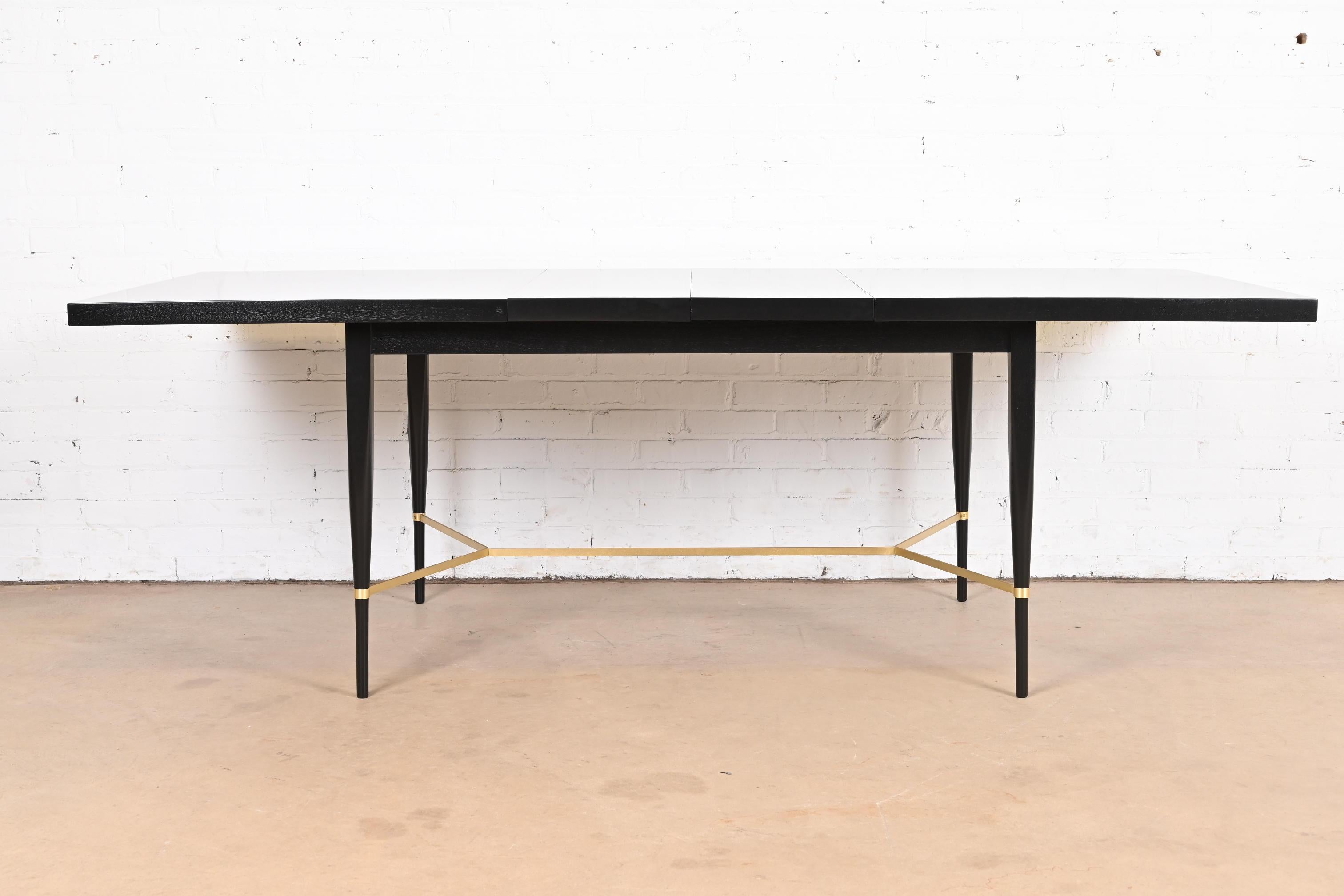 Mid-Century Modern Paul McCobb for Directional Black Lacquer and Brass Dining Table, Refinished For Sale