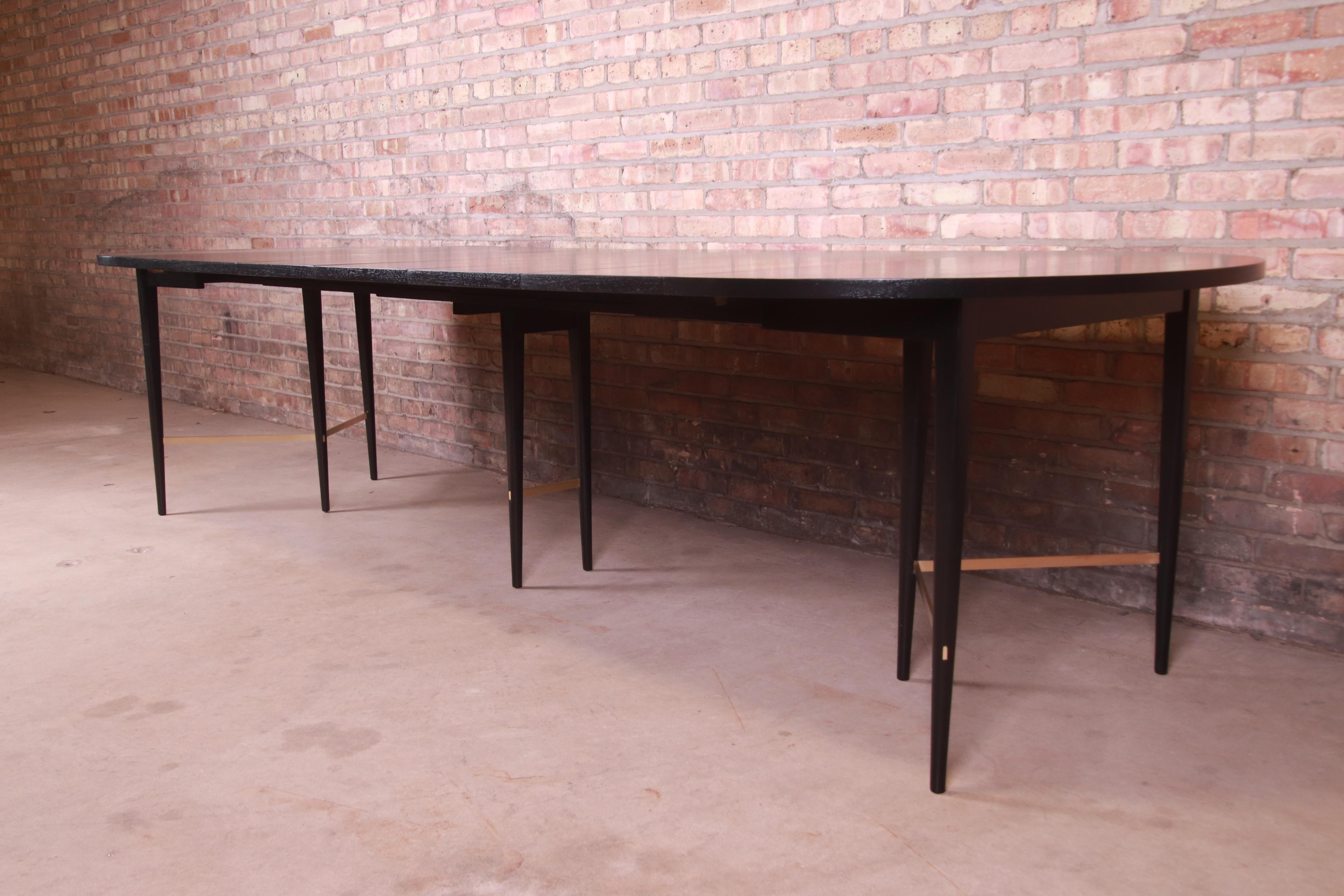 American Paul McCobb for Directional Black Lacquer and Brass Dining Table, Refinished