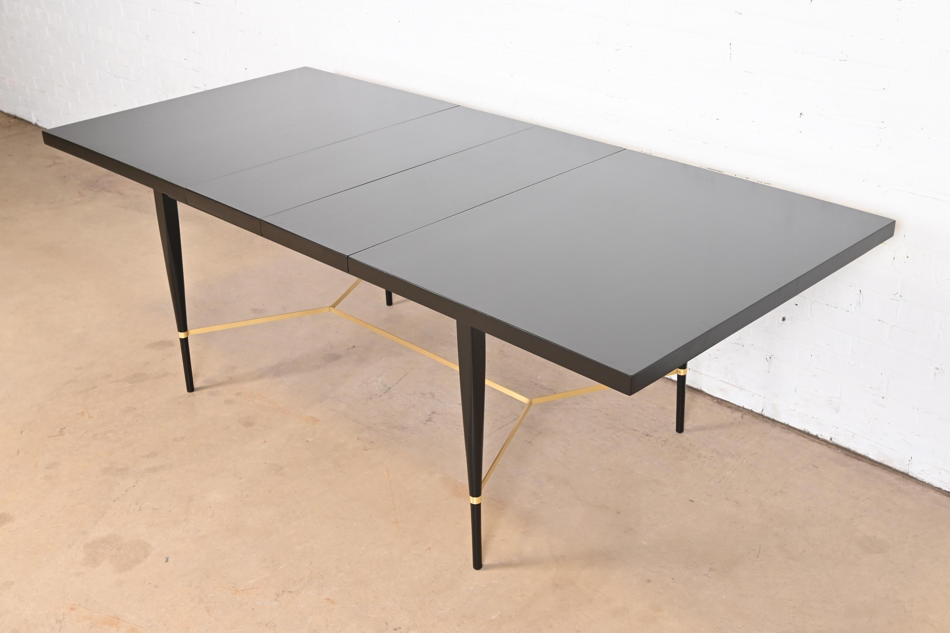 American Paul McCobb for Directional Black Lacquer and Brass Dining Table, Refinished For Sale