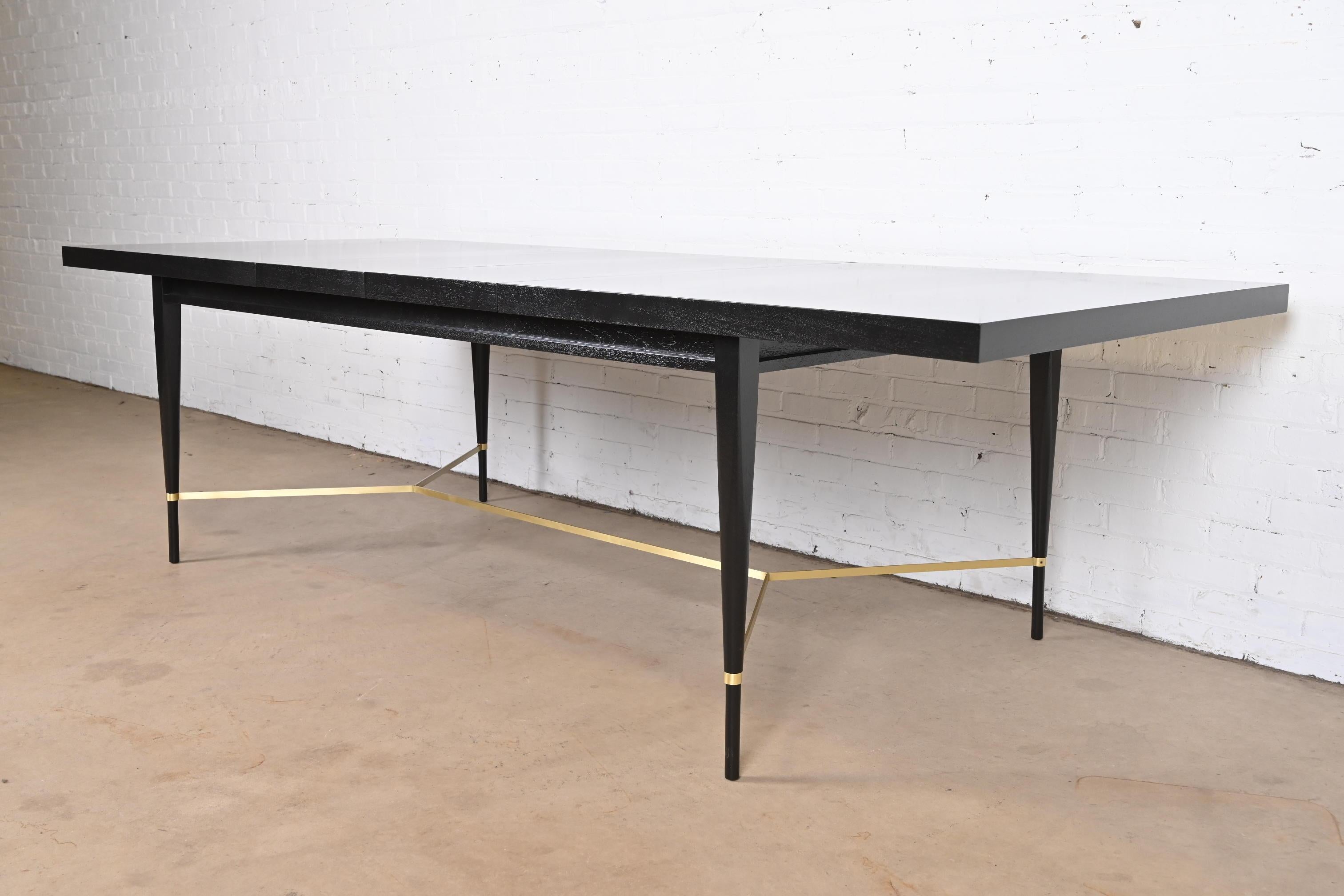 Paul McCobb for Directional Black Lacquer and Brass Dining Table, Refinished In Good Condition In South Bend, IN