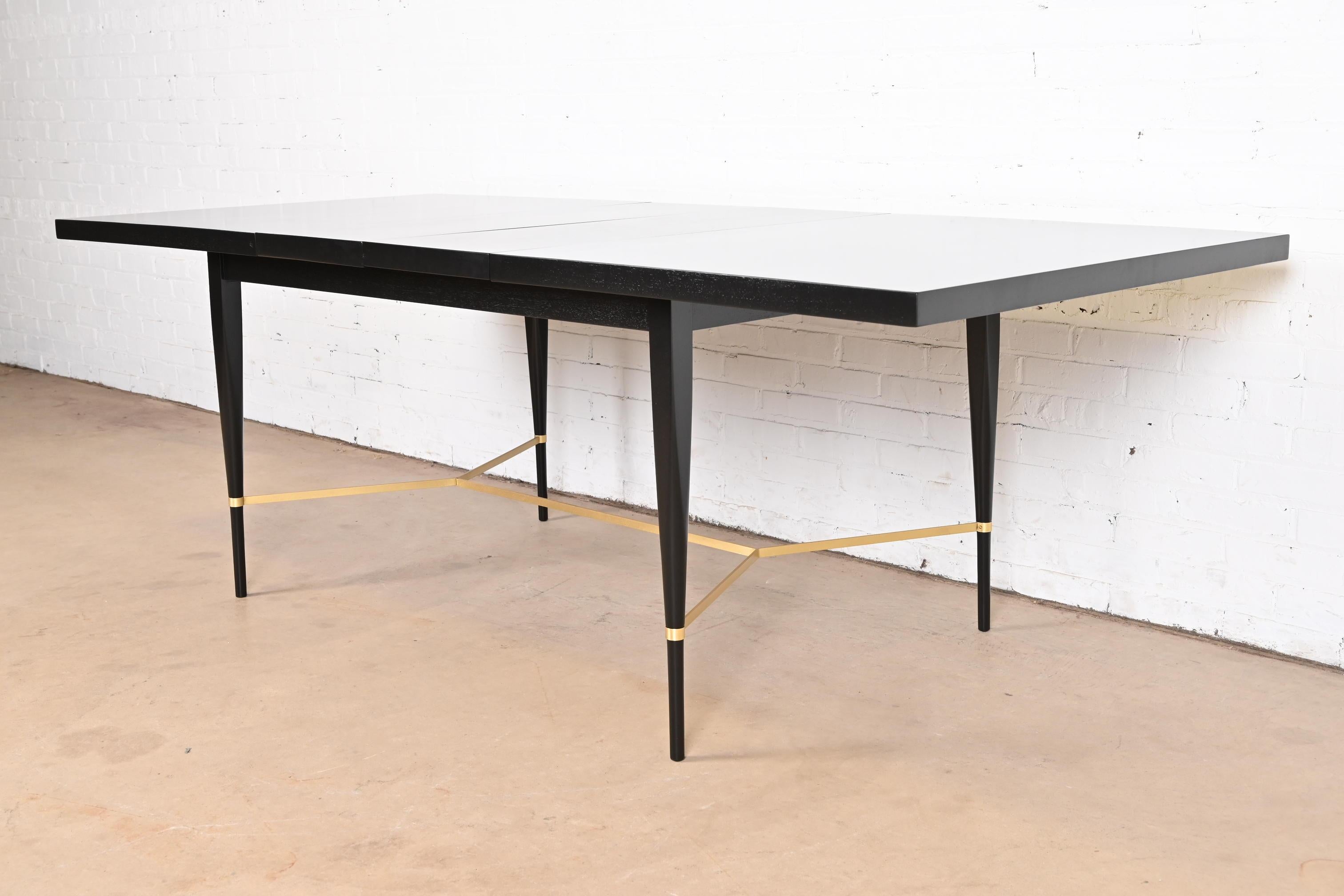 Paul McCobb for Directional Black Lacquer and Brass Dining Table, Refinished In Good Condition For Sale In South Bend, IN