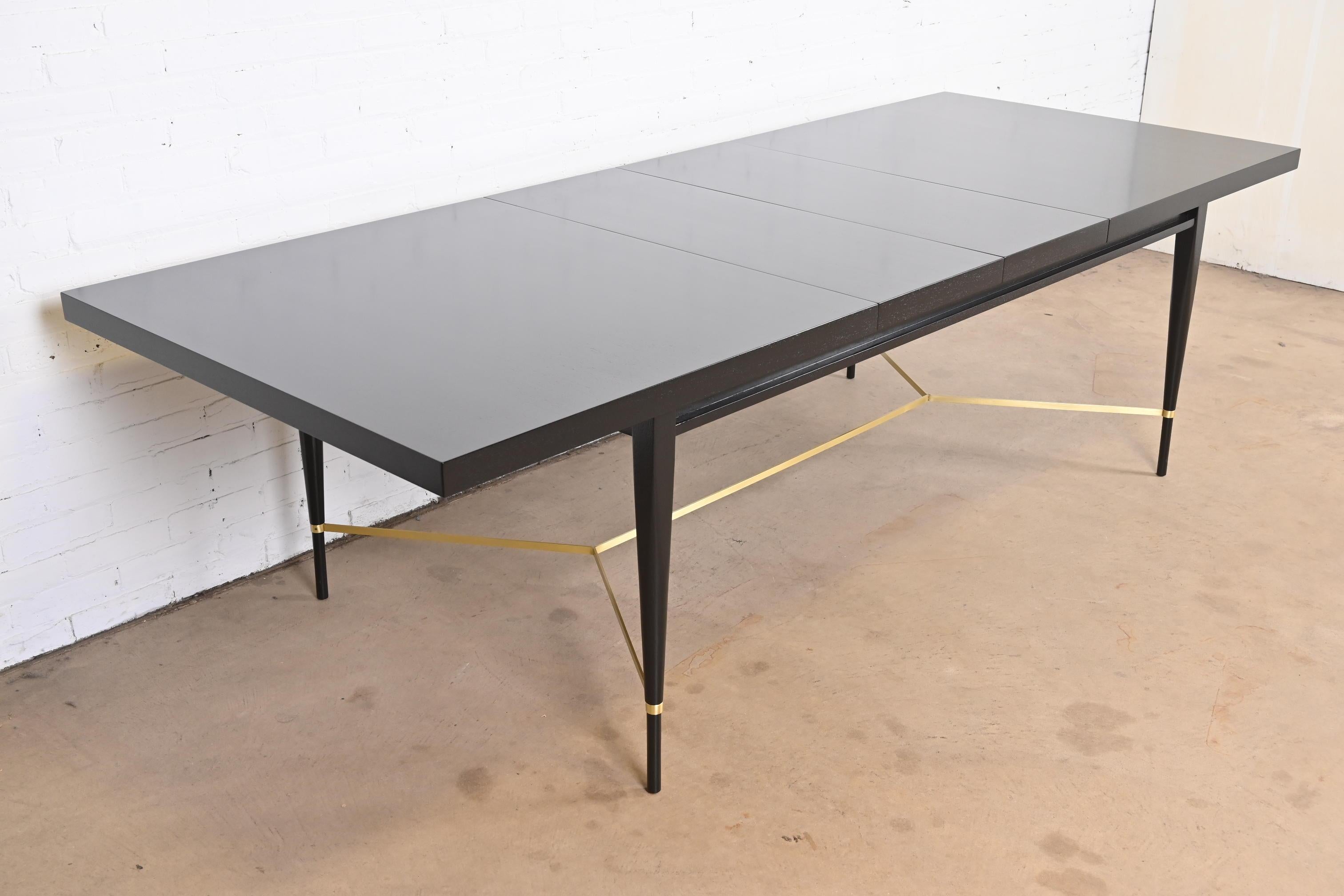Mid-20th Century Paul McCobb for Directional Black Lacquer and Brass Dining Table, Refinished
