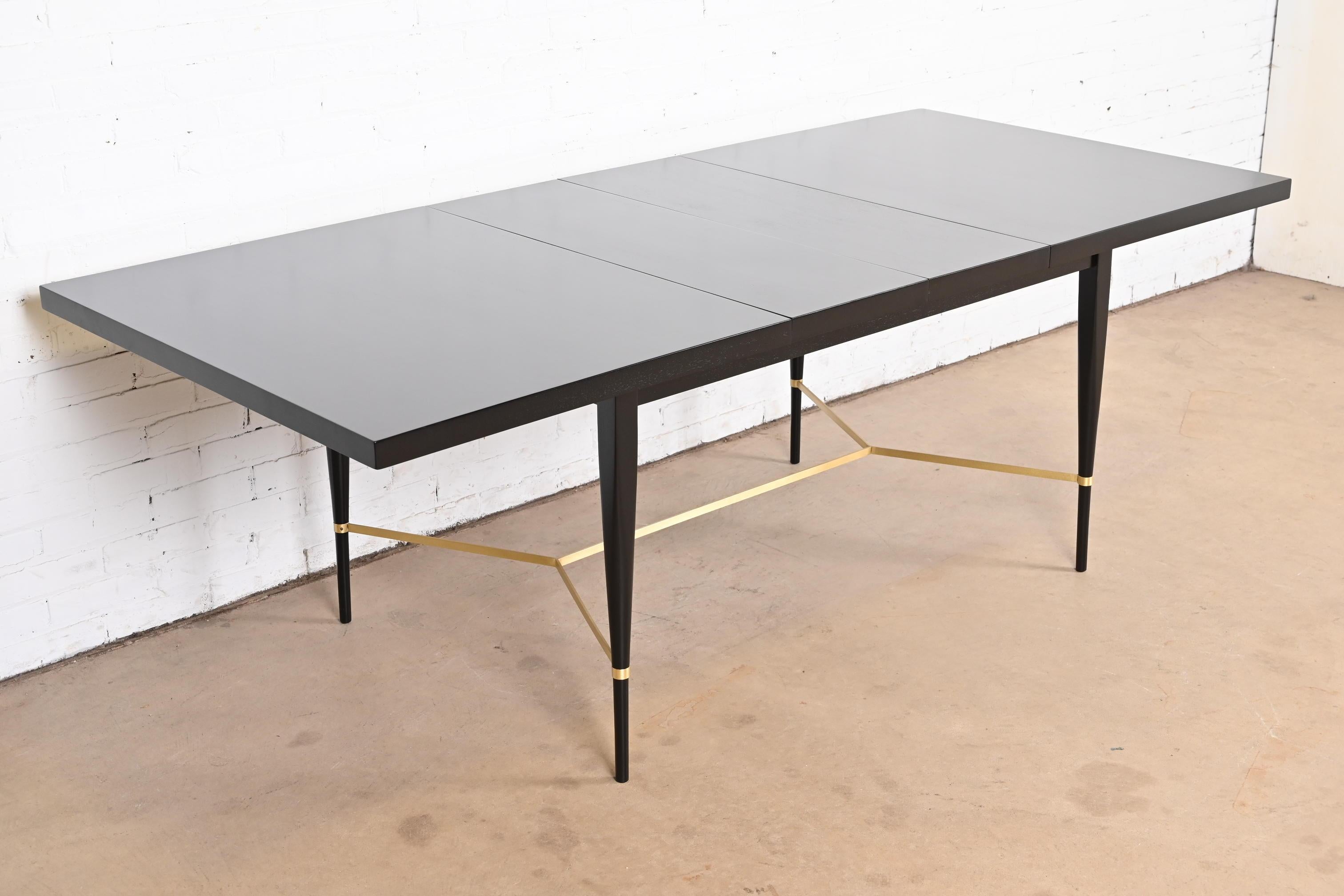 Mid-20th Century Paul McCobb for Directional Black Lacquer and Brass Dining Table, Refinished For Sale