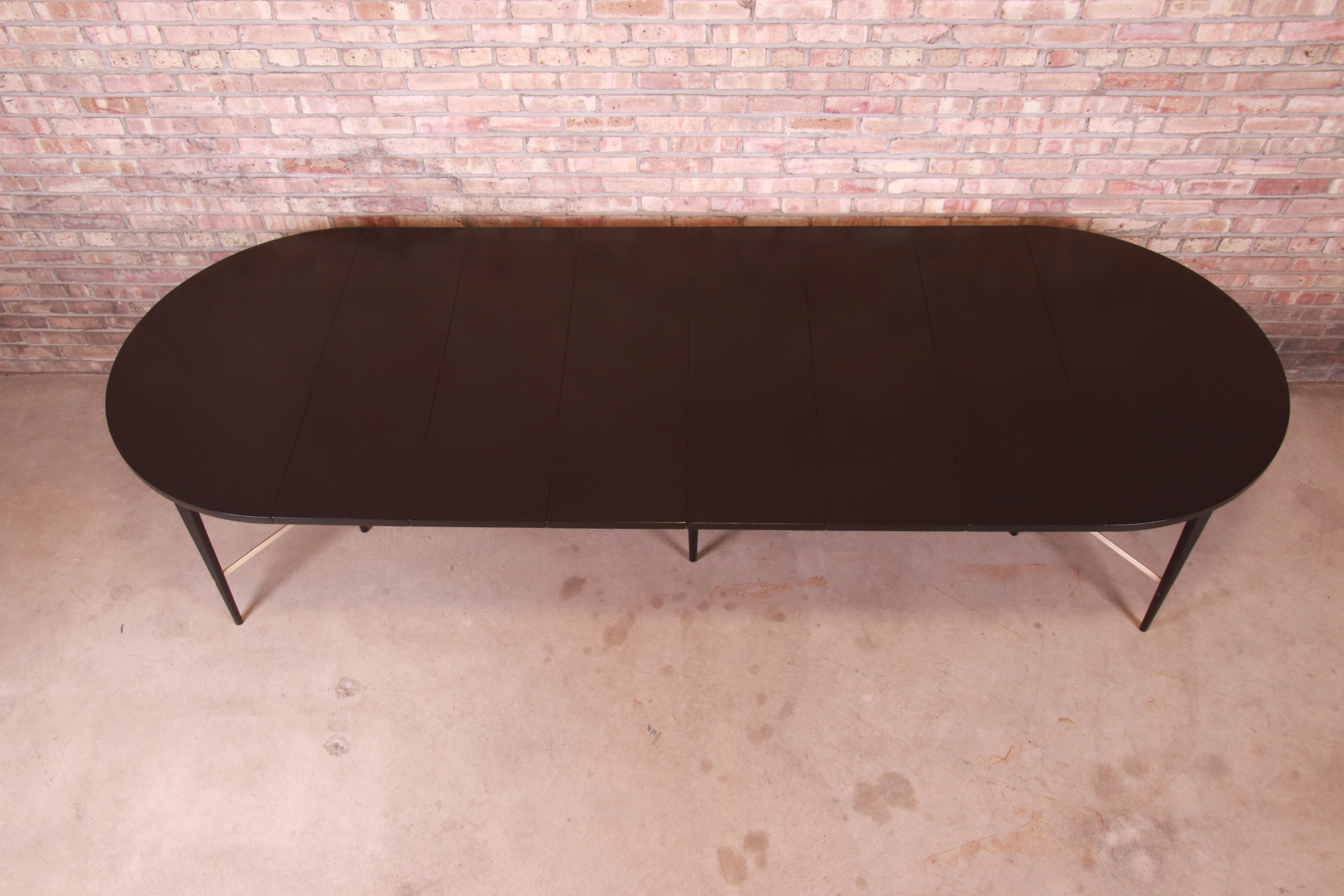 Paul McCobb for Directional Black Lacquer and Brass Dining Table, Refinished 1