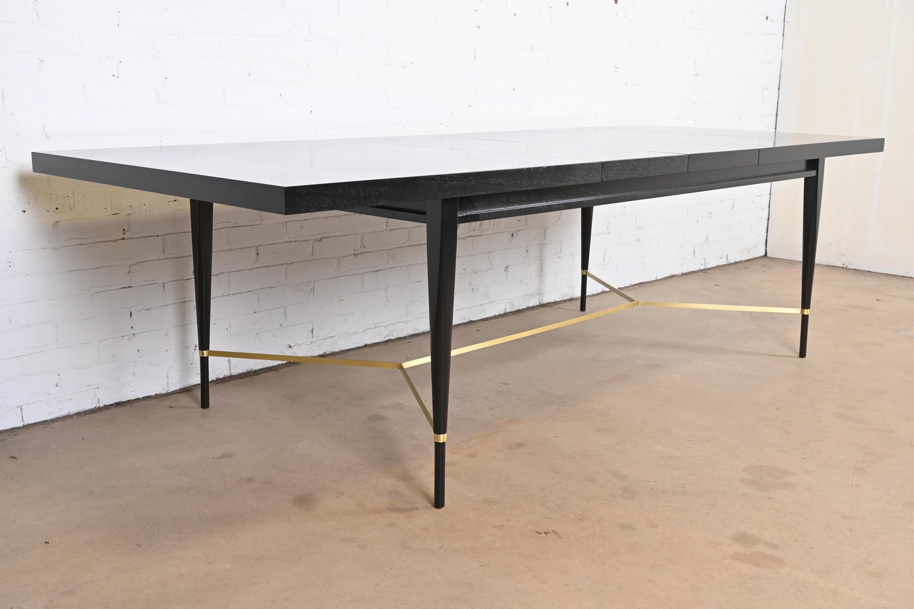 Paul McCobb for Directional Black Lacquer and Brass Dining Table, Refinished 1