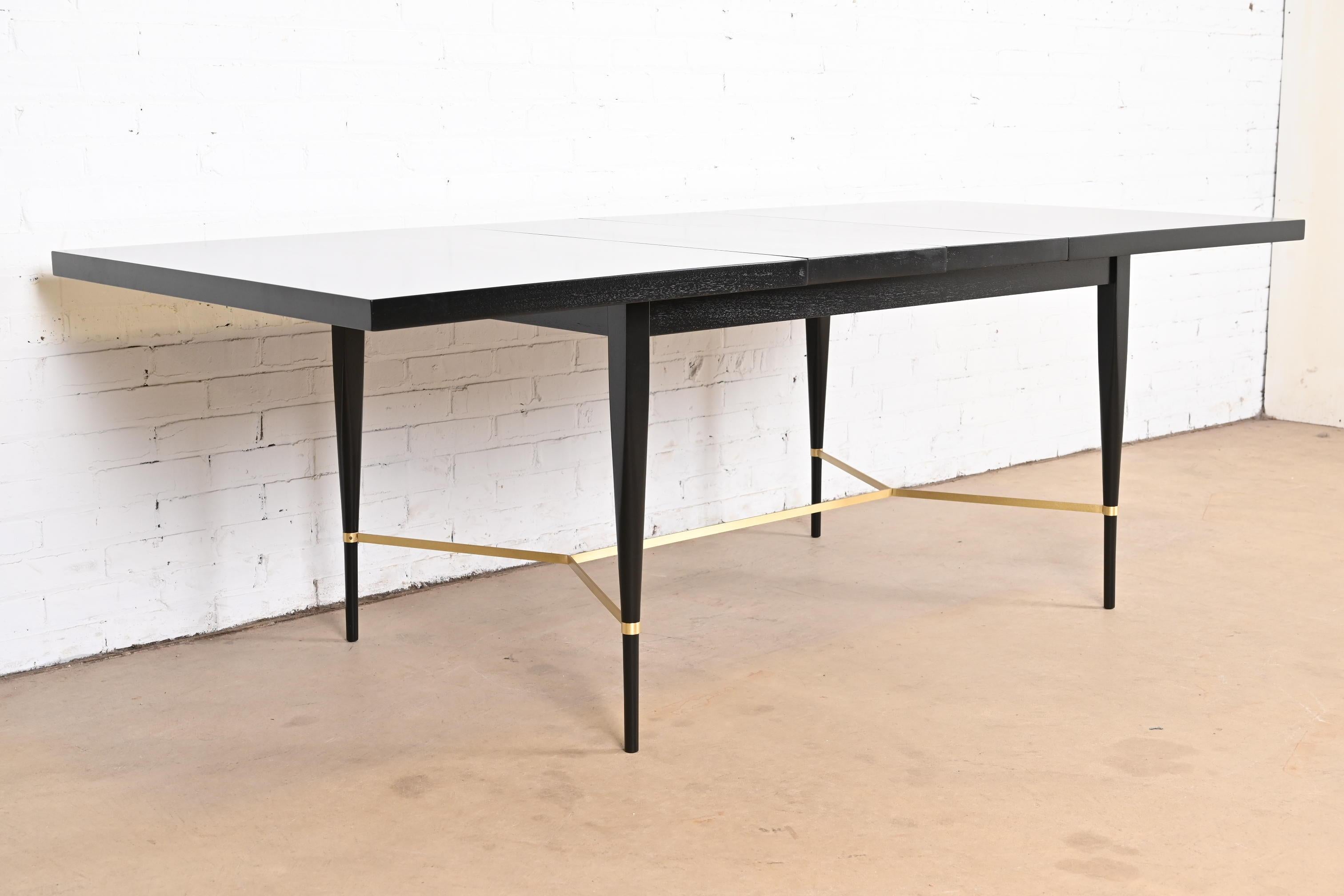 Paul McCobb for Directional Black Lacquer and Brass Dining Table, Refinished For Sale 1