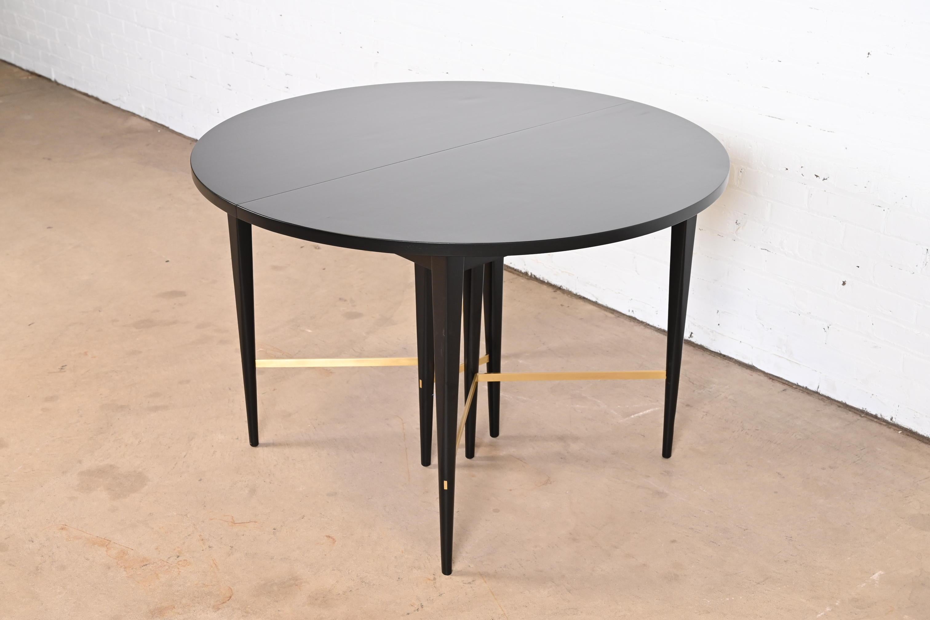 Paul McCobb for Directional Black Lacquer and Brass Dining Table, Refinished 3