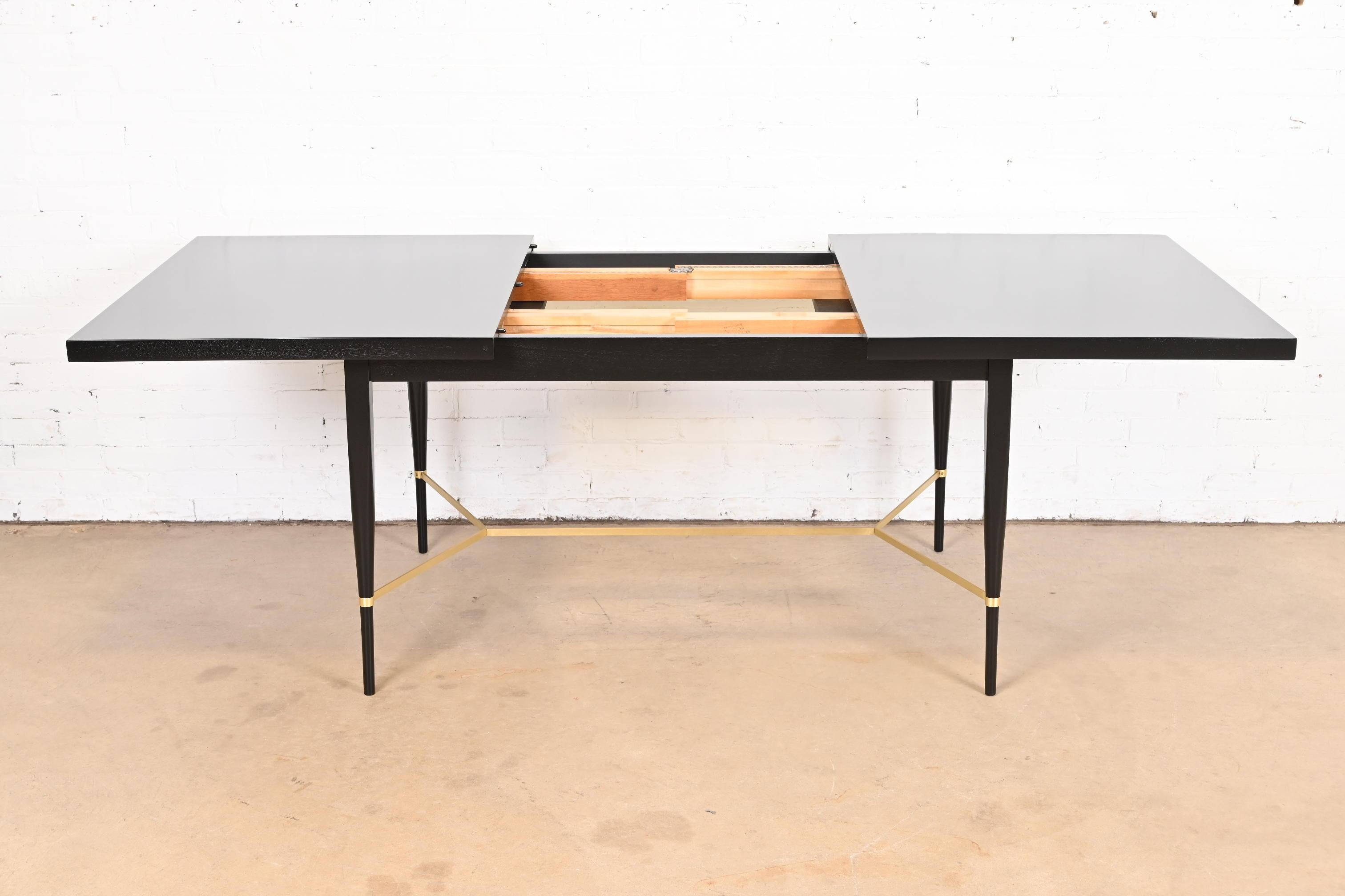 Paul McCobb for Directional Black Lacquer and Brass Dining Table, Refinished For Sale 3