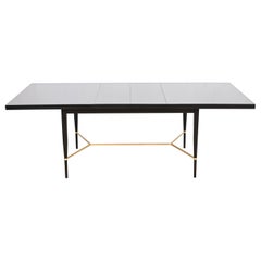 Paul McCobb for Directional Black Lacquer and Brass Dining Table, Refinished