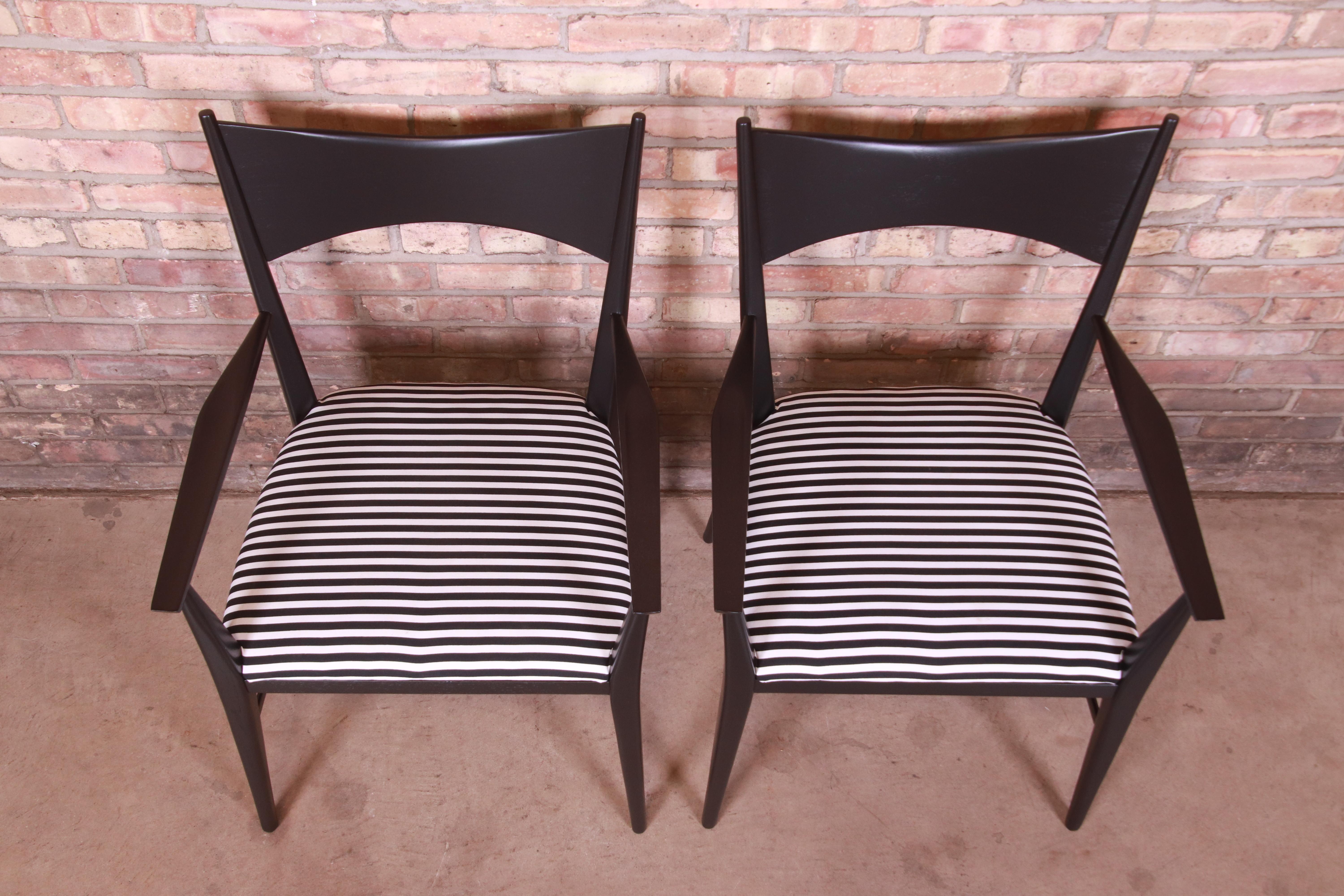 Paul McCobb for Directional Black Lacquered Armchairs, Newly Refinished 2