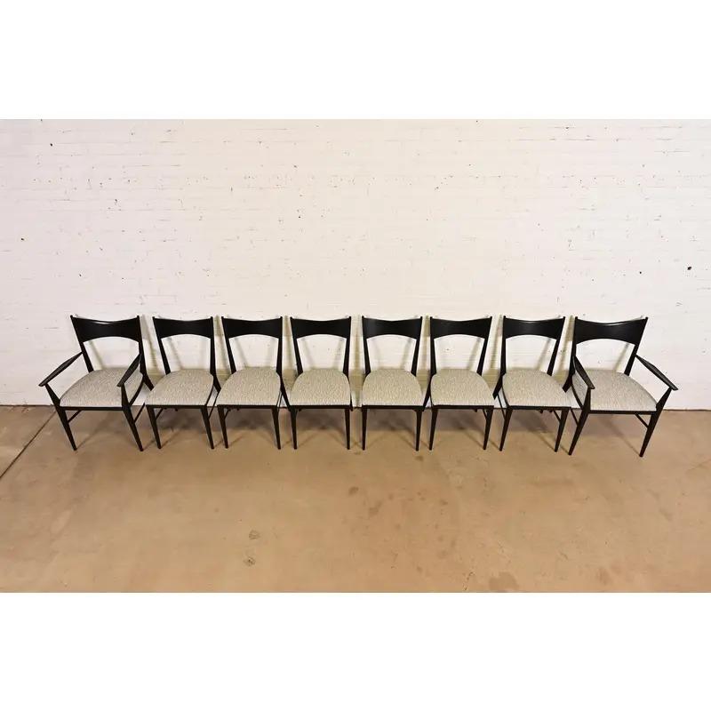 Paul McCobb für Directional Schwarz lackierte Esszimmerstühle, vollständig restauriert (Mitte des 20. Jahrhunderts) im Angebot