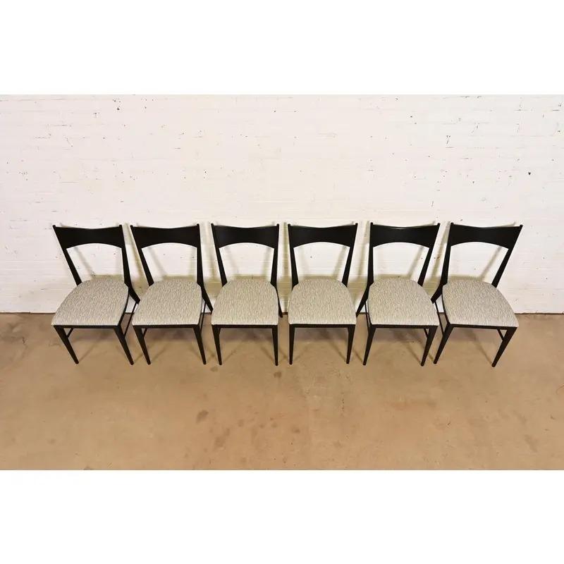 Paul McCobb für Directional Schwarz lackierte Esszimmerstühle, vollständig restauriert (Mitte des 20. Jahrhunderts) im Angebot