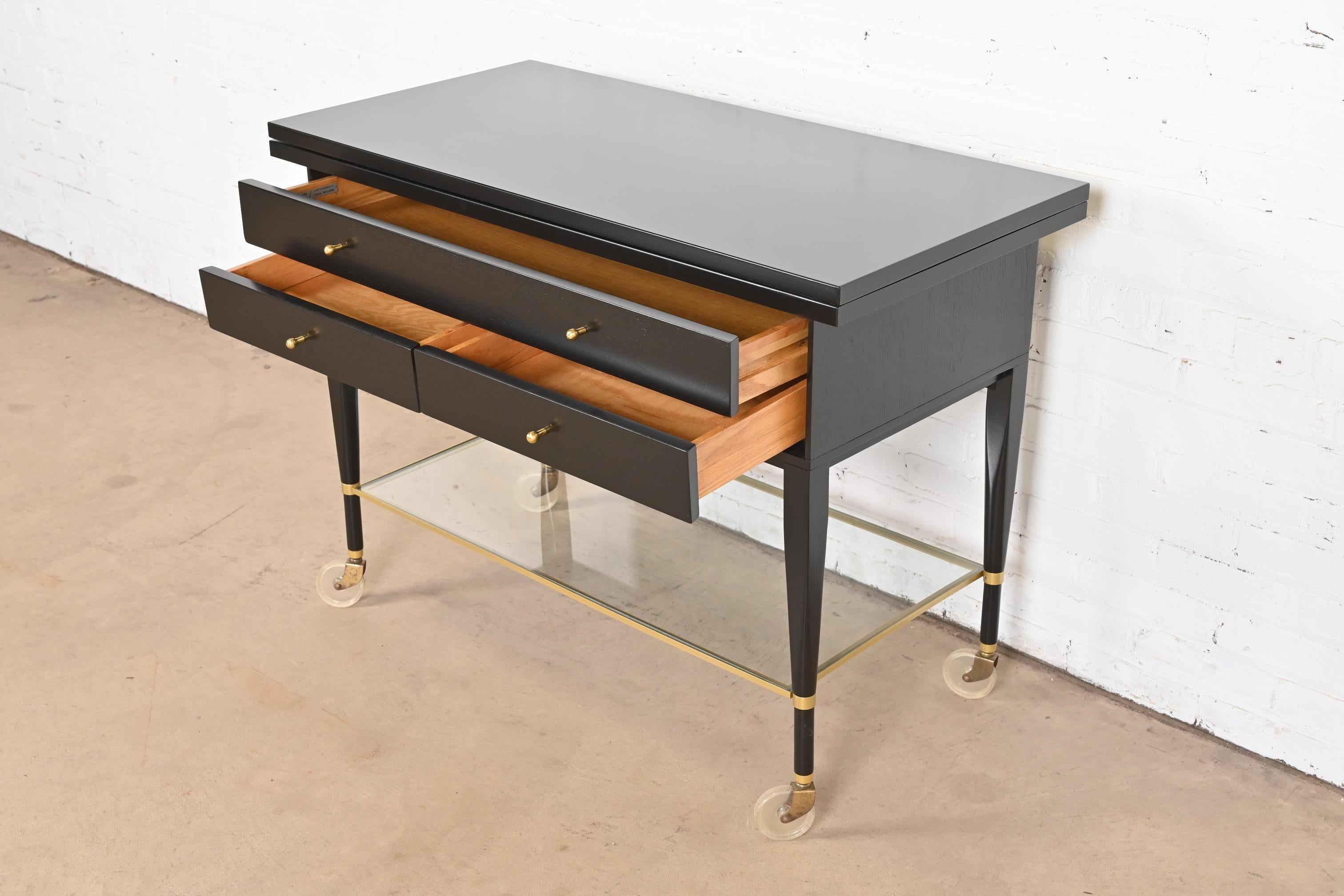Paul McCobb for Directional Black Lacquered Flip Top Server Bar Cart, Refinished For Sale 3