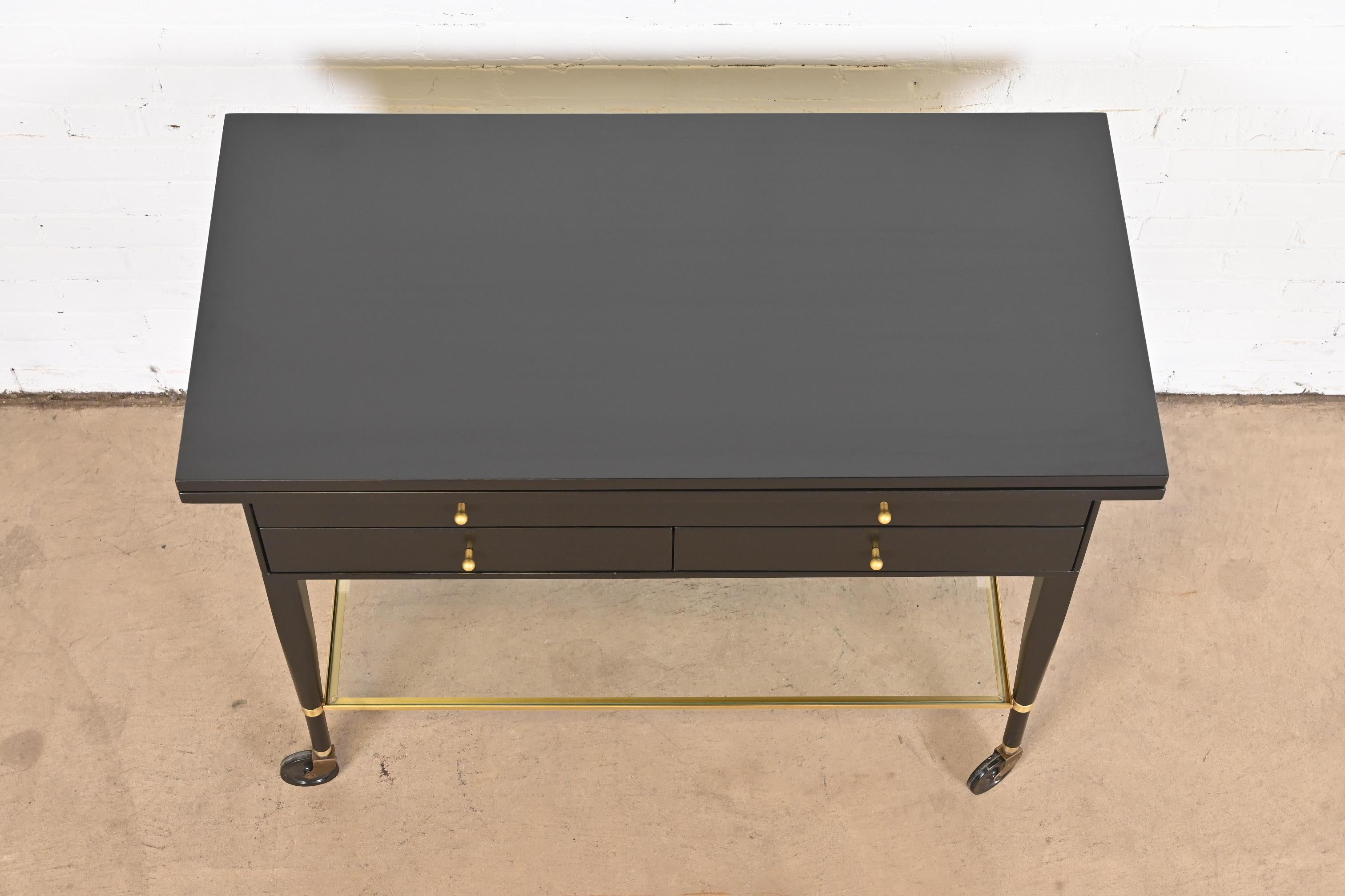 Paul McCobb for Directional Black Lacquered Flip Top Server Bar Cart, Refinished For Sale 4