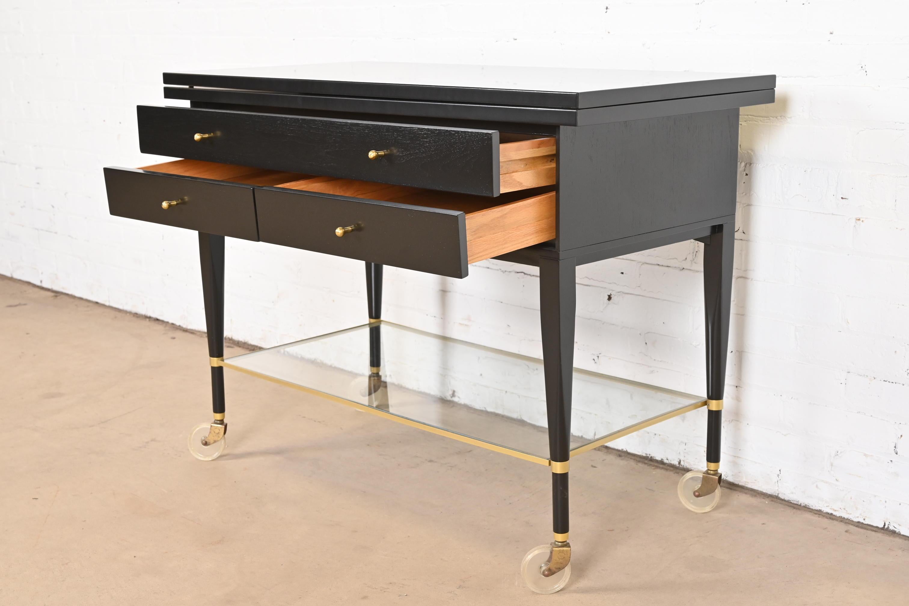Paul McCobb for Directional Black Lacquered Flip Top Server Bar Cart, Refinished For Sale 4
