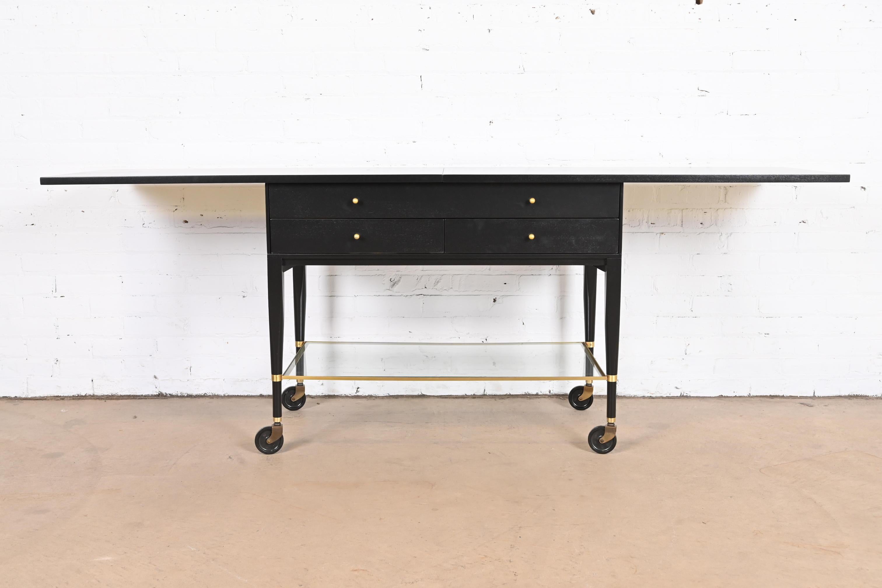 Paul McCobb for Directional Black Lacquered Flip Top Server Bar Cart, Refinished For Sale 6