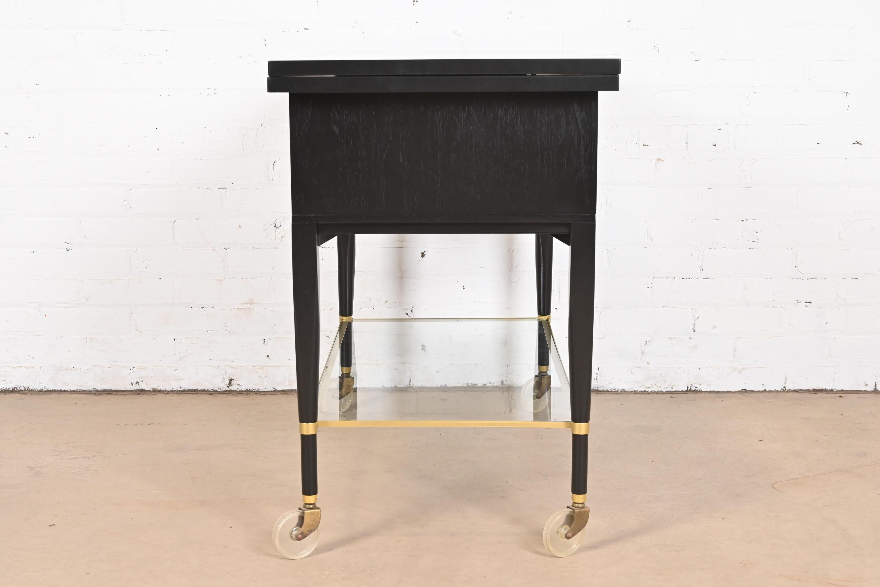 Paul McCobb for Directional Black Lacquered Flip Top Server Bar Cart, Refinished 11