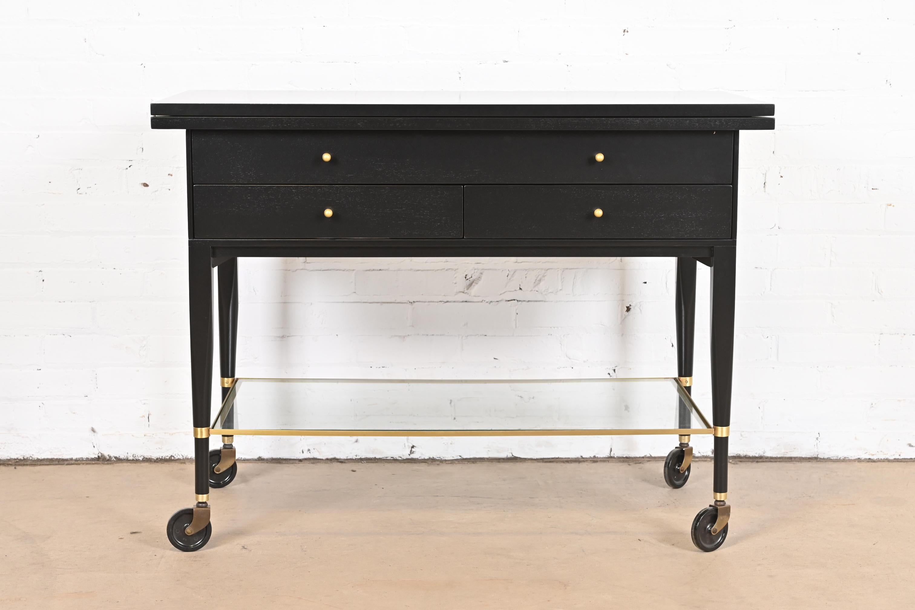 Mid-Century Modern Paul McCobb for Directional Black Lacquered Flip Top Server Bar Cart, Refinished For Sale