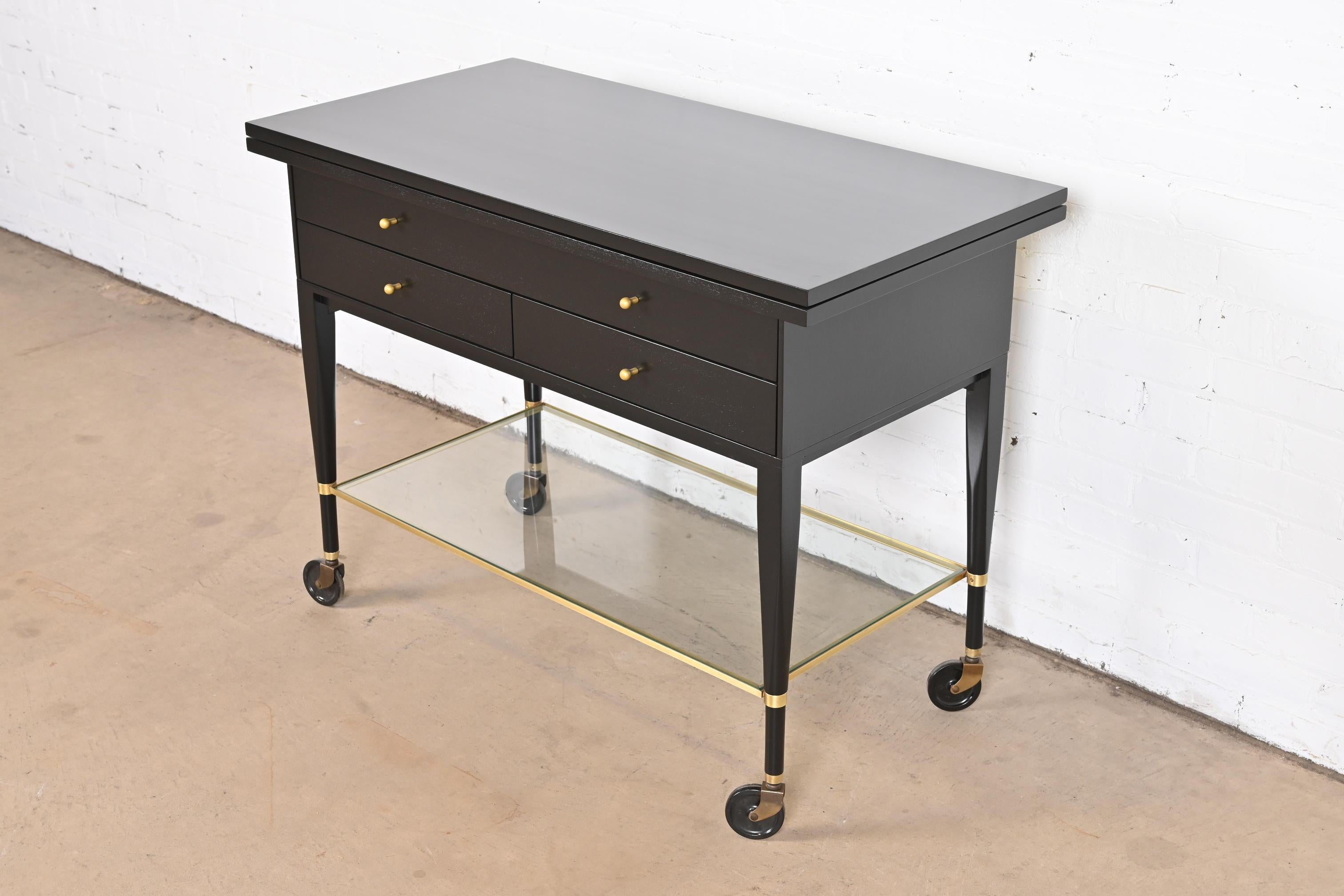 American Paul McCobb for Directional Black Lacquered Flip Top Server Bar Cart, Refinished For Sale