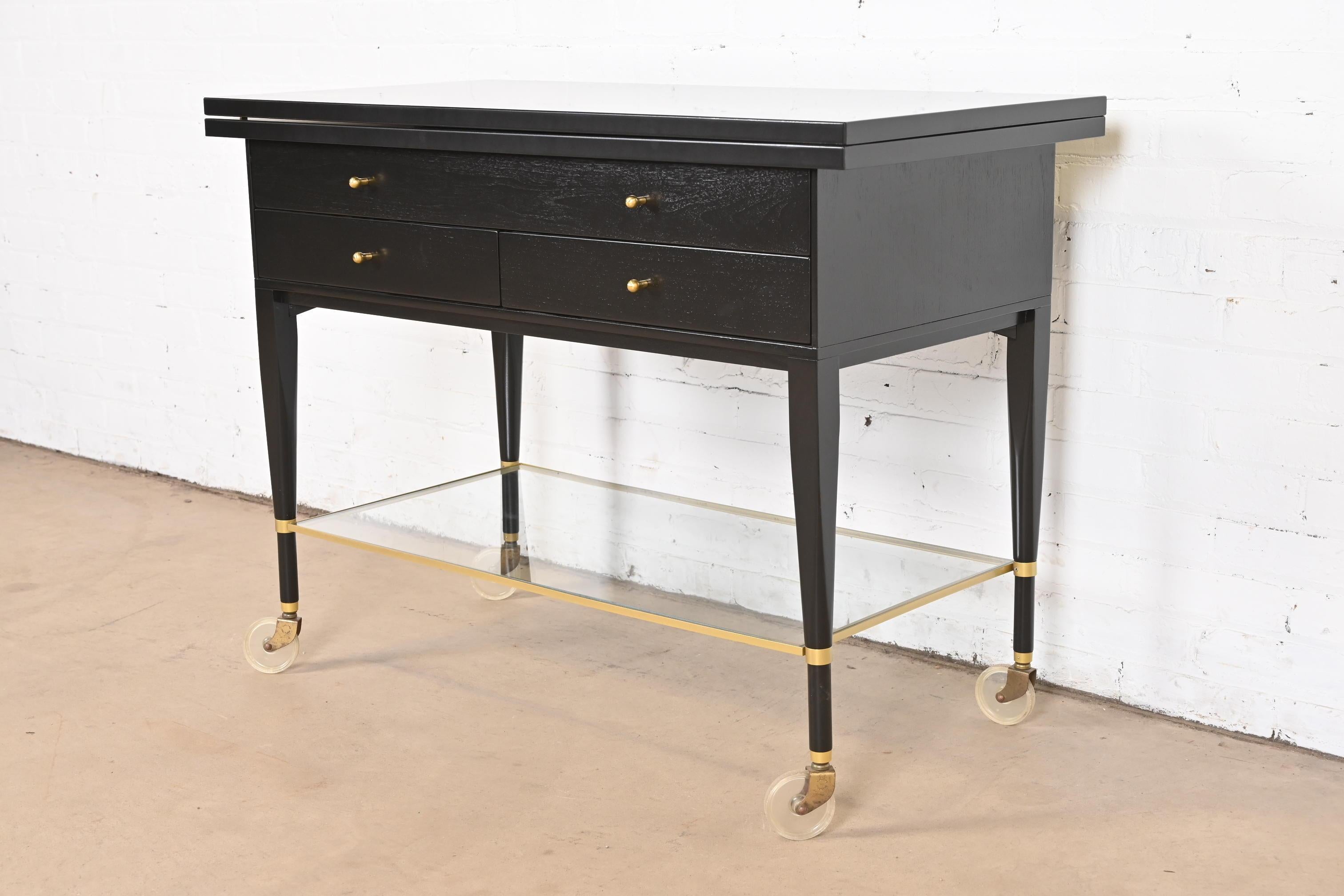 American Paul McCobb for Directional Black Lacquered Flip Top Server Bar Cart, Refinished For Sale