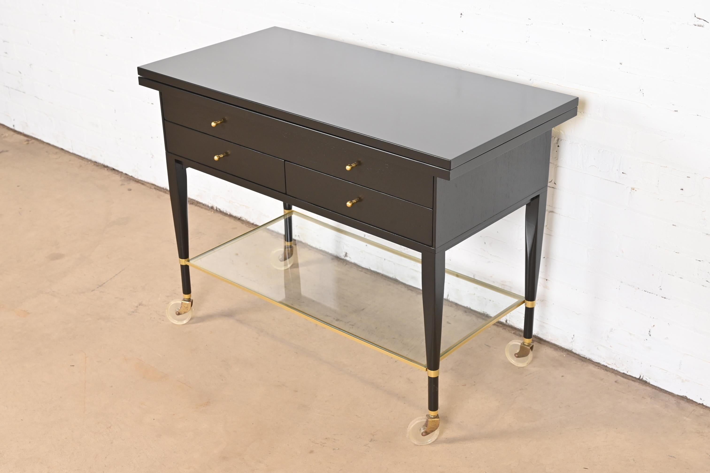 Paul McCobb for Directional Black Lacquered Flip Top Server Bar Cart, Refinished In Good Condition For Sale In South Bend, IN