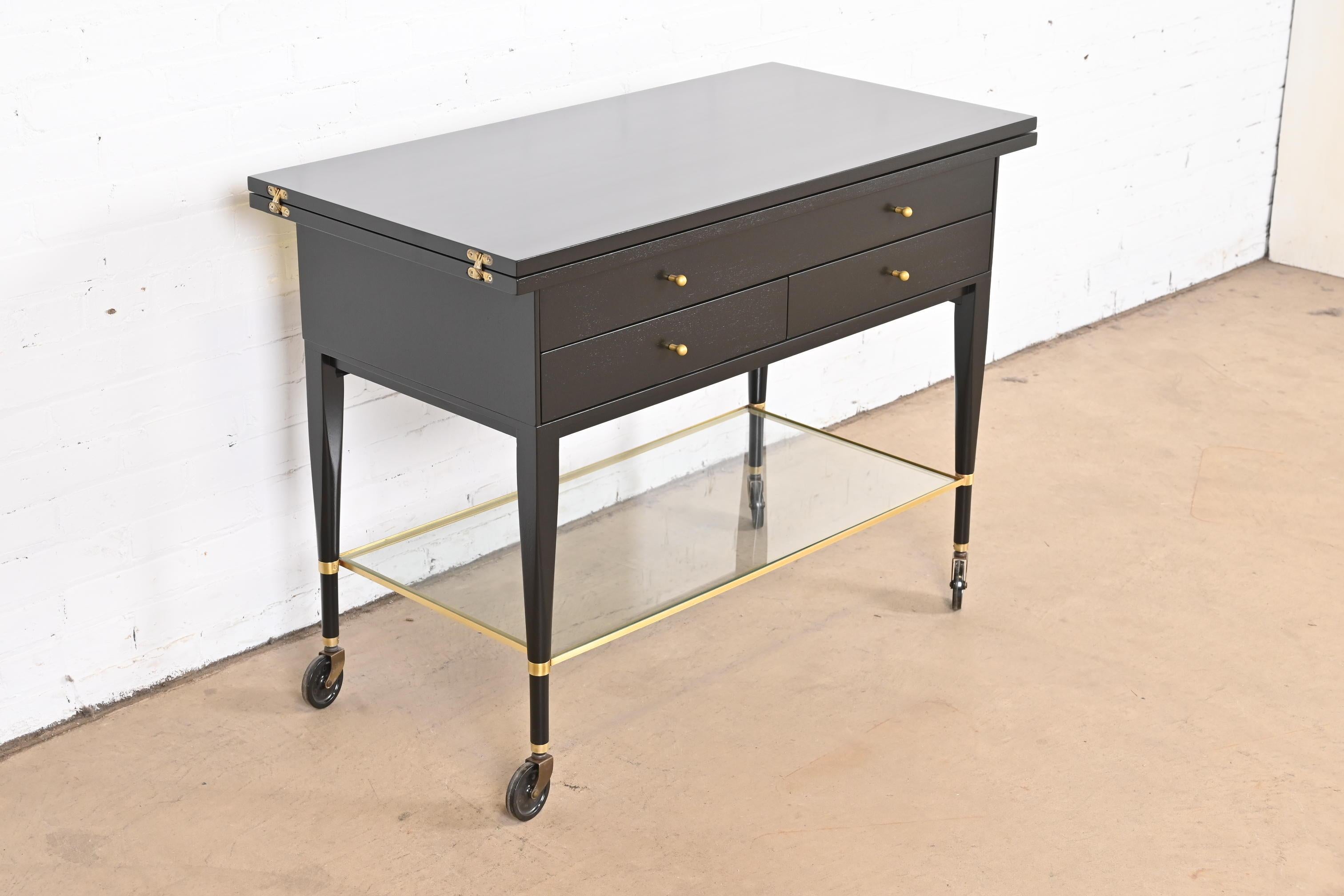 Mid-20th Century Paul McCobb for Directional Black Lacquered Flip Top Server Bar Cart, Refinished For Sale
