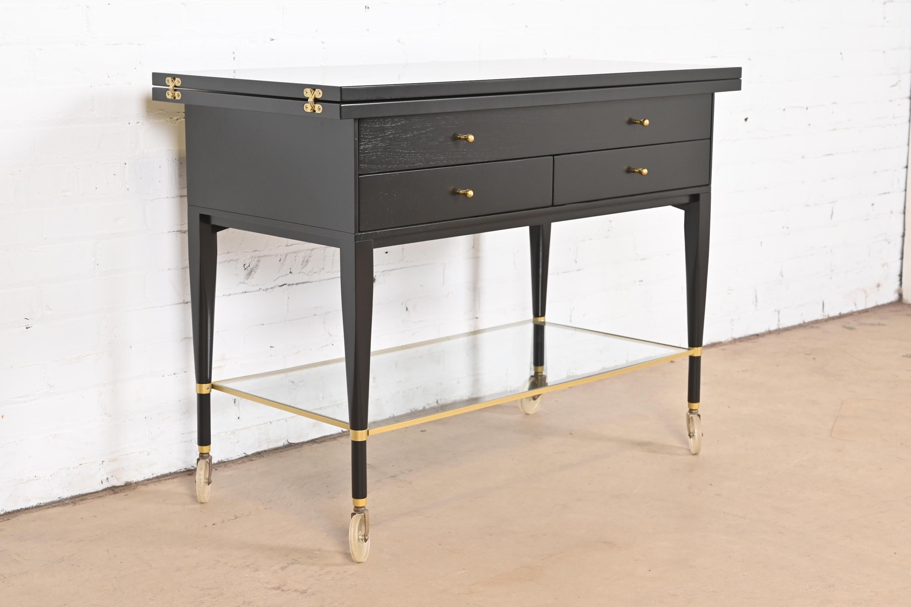 Mid-20th Century Paul McCobb for Directional Black Lacquered Flip Top Server Bar Cart, Refinished For Sale
