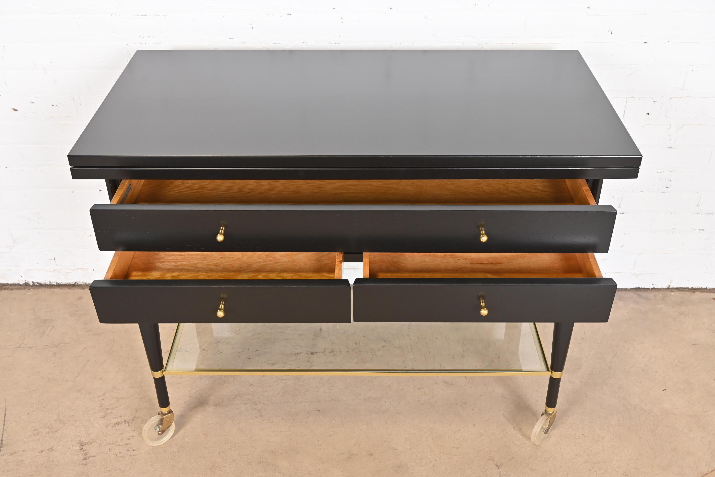 Paul McCobb for Directional Black Lacquered Flip Top Server Bar Cart, Refinished For Sale 1
