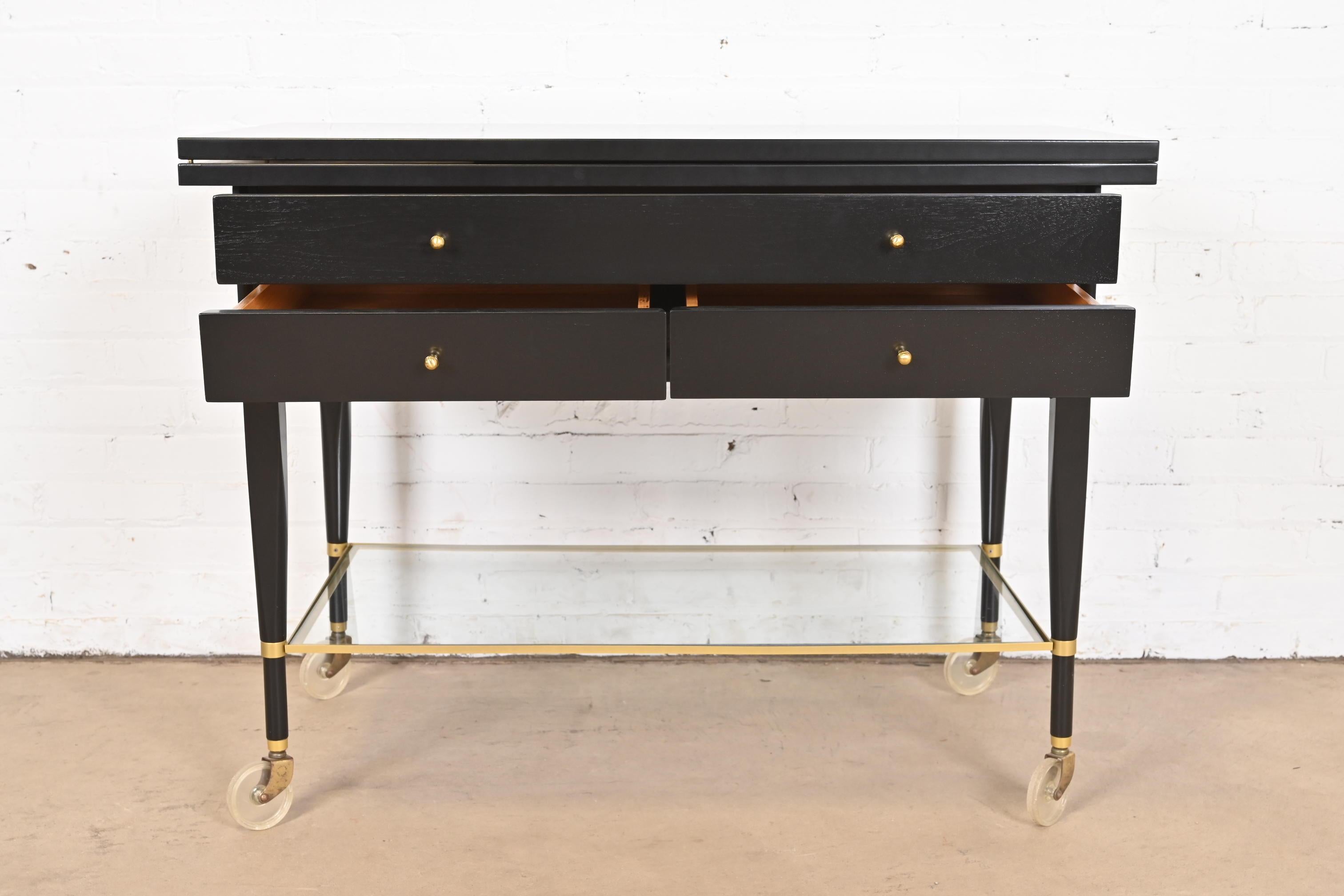 Paul McCobb for Directional Black Lacquered Flip Top Server Bar Cart, Refinished For Sale 2