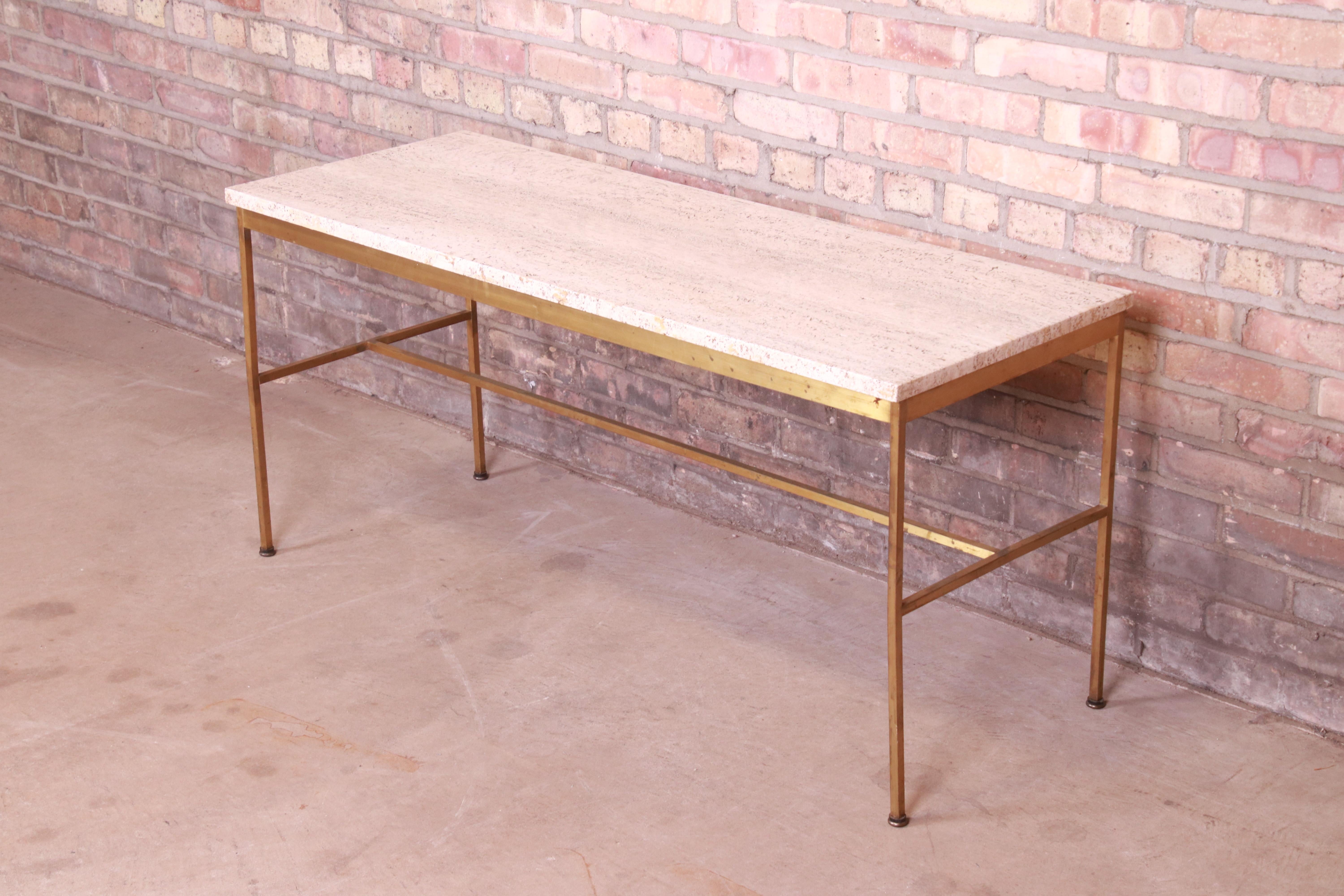 American Paul McCobb for Directional Brass and Travertine Cocktail Table, 1950s