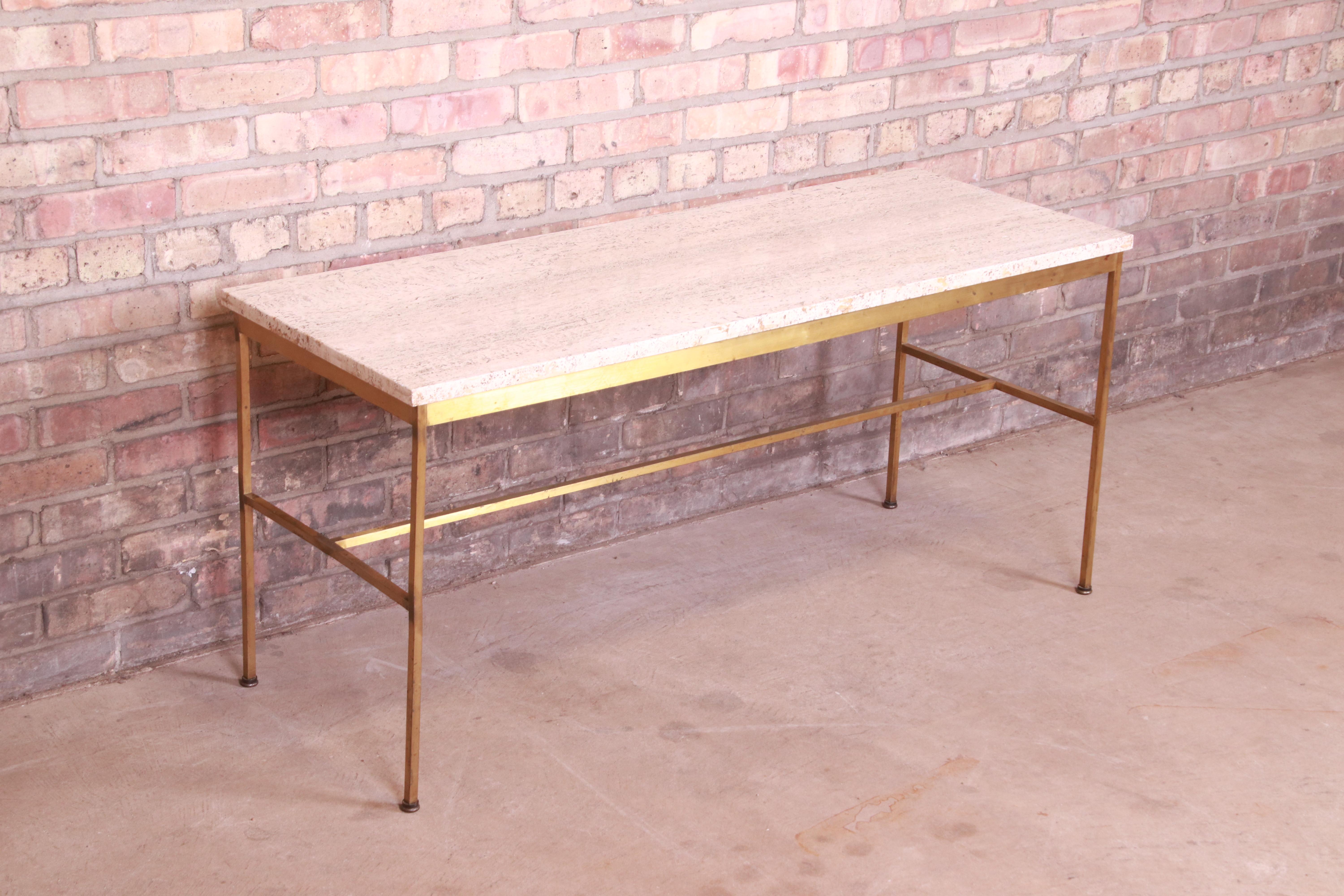 Mid-20th Century Paul McCobb for Directional Brass and Travertine Cocktail Table, 1950s
