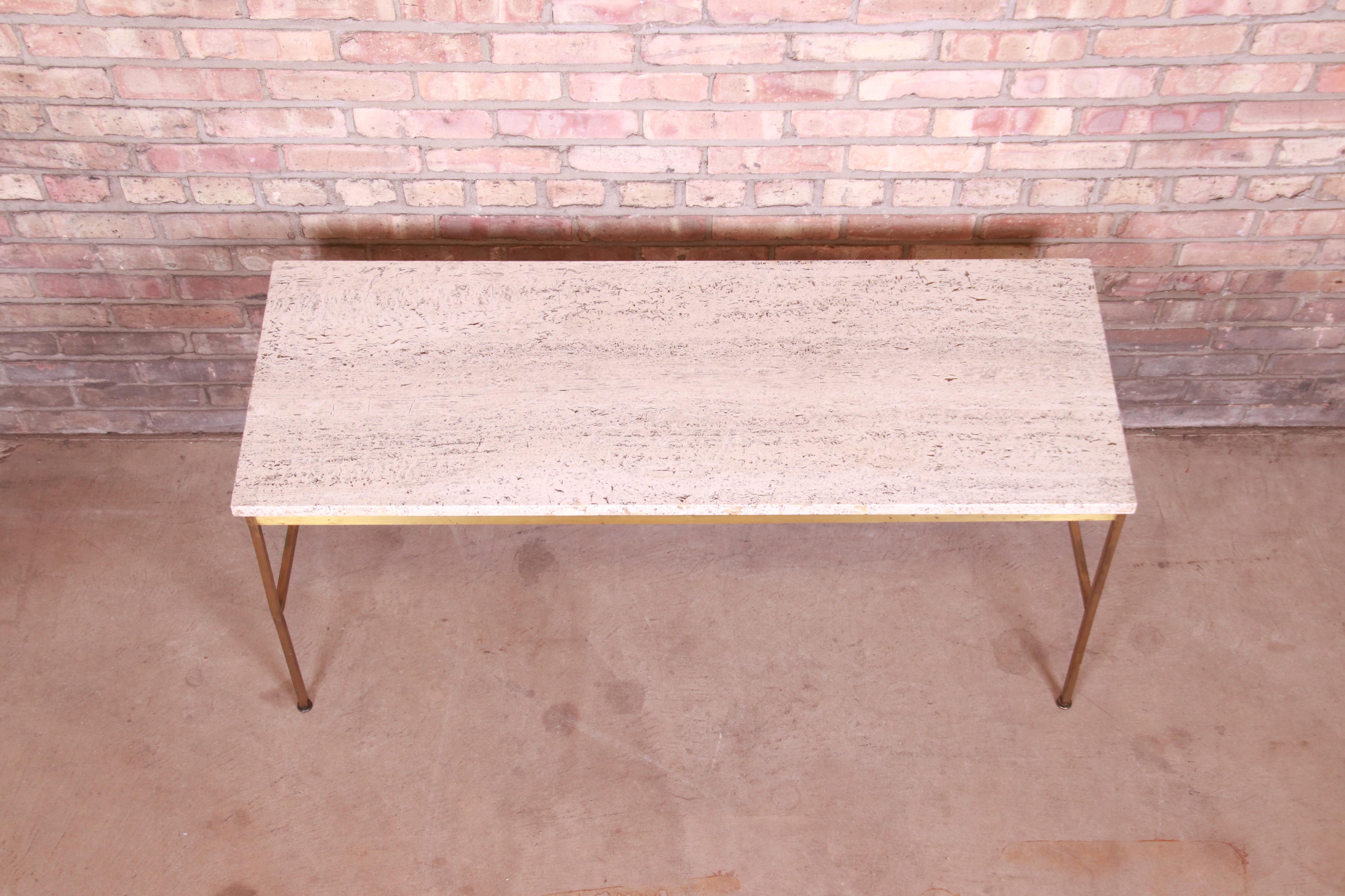 Paul McCobb for Directional Brass and Travertine Cocktail Table, 1950s 1