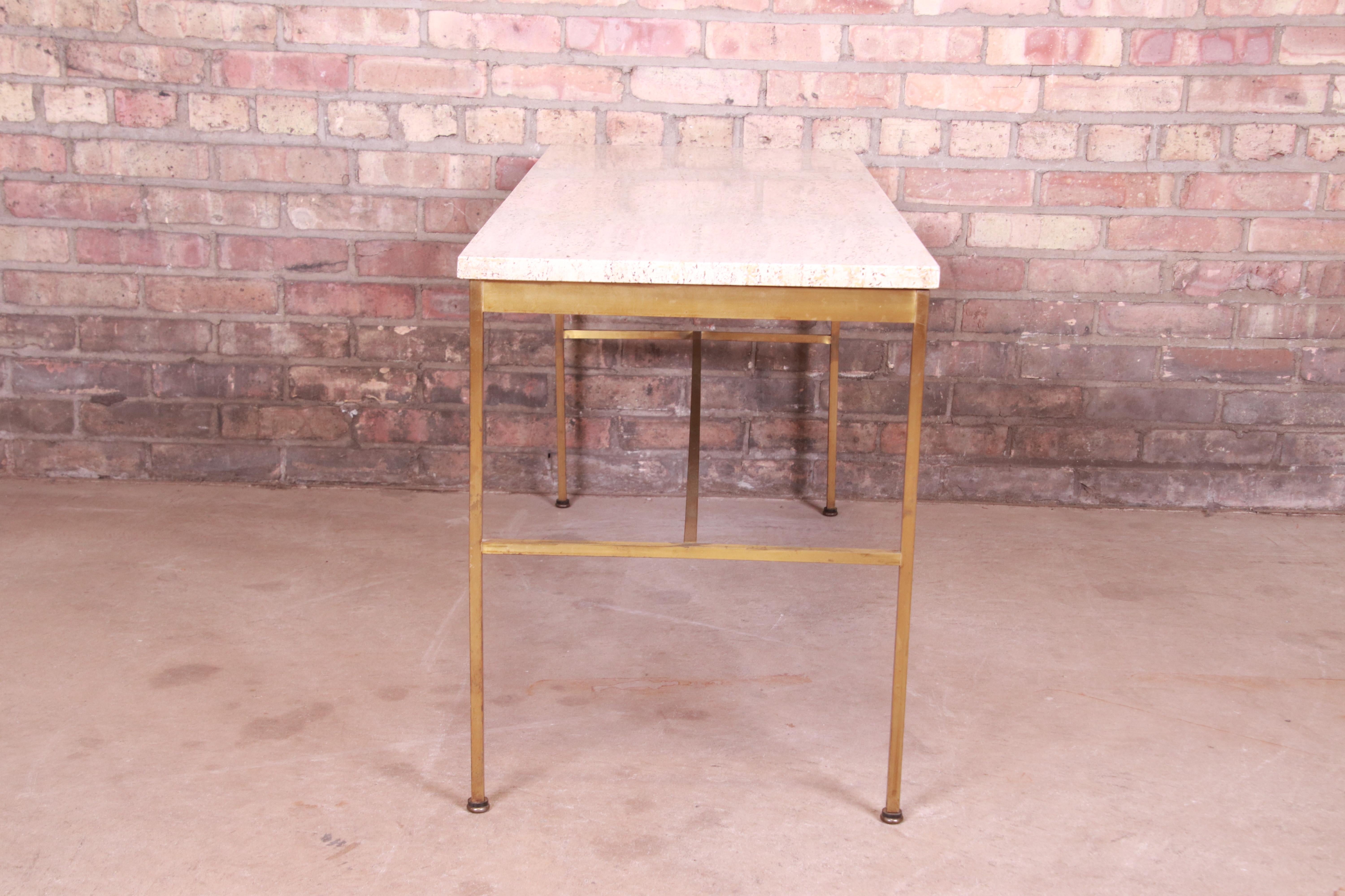 Paul McCobb for Directional Brass and Travertine Cocktail Table, 1950s 3