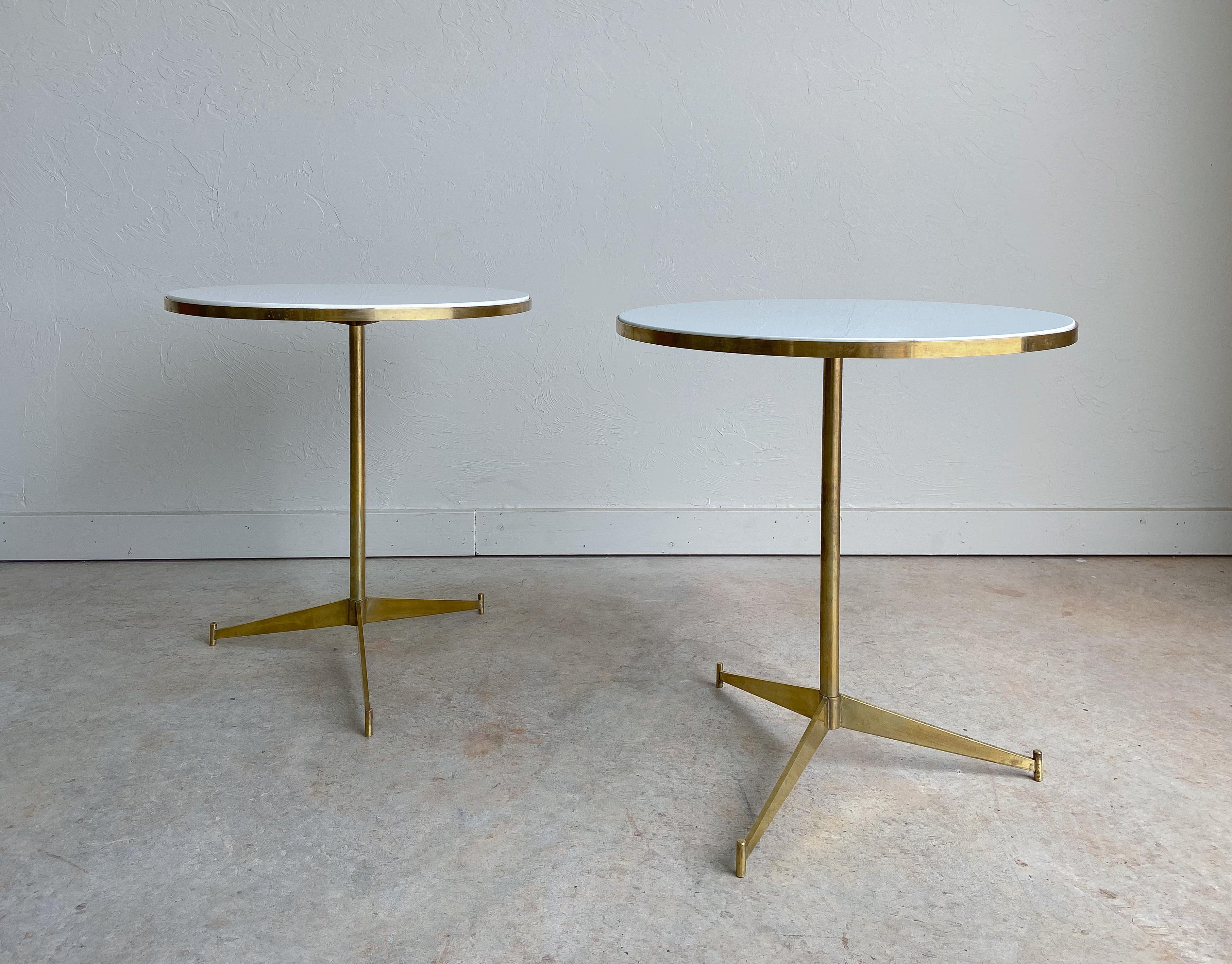 Offered is a rare design from Paul McCobb that doesn’t come to market often. Commonly referred to as the “cigarette” table, model no. 1094 from Directional was only produced for a short period of time. 

Made from a solid brass tripod base that
