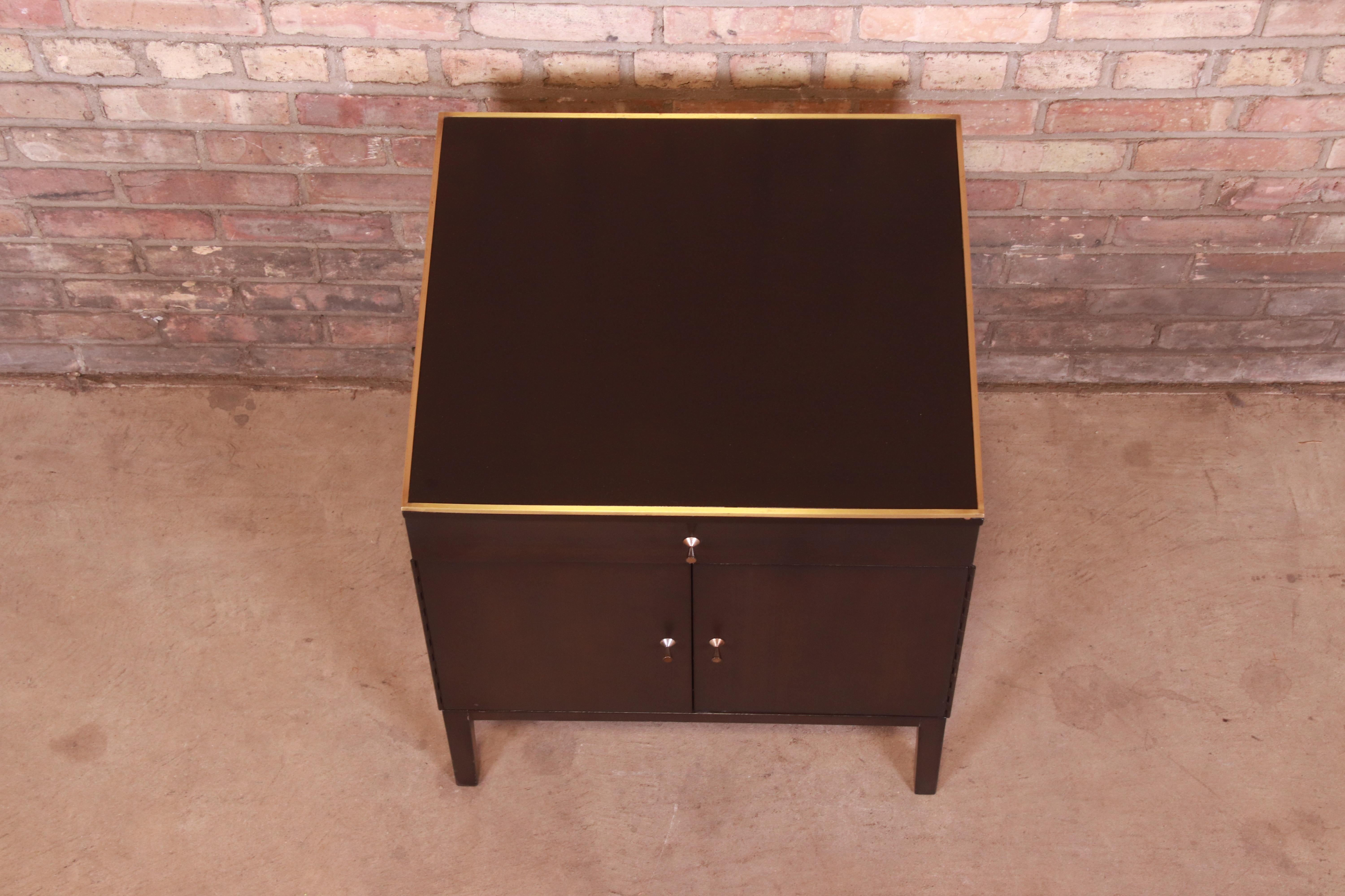 Paul McCobb for Directional Ebonized Mahogany and Brass Nightstand, 1950s 5