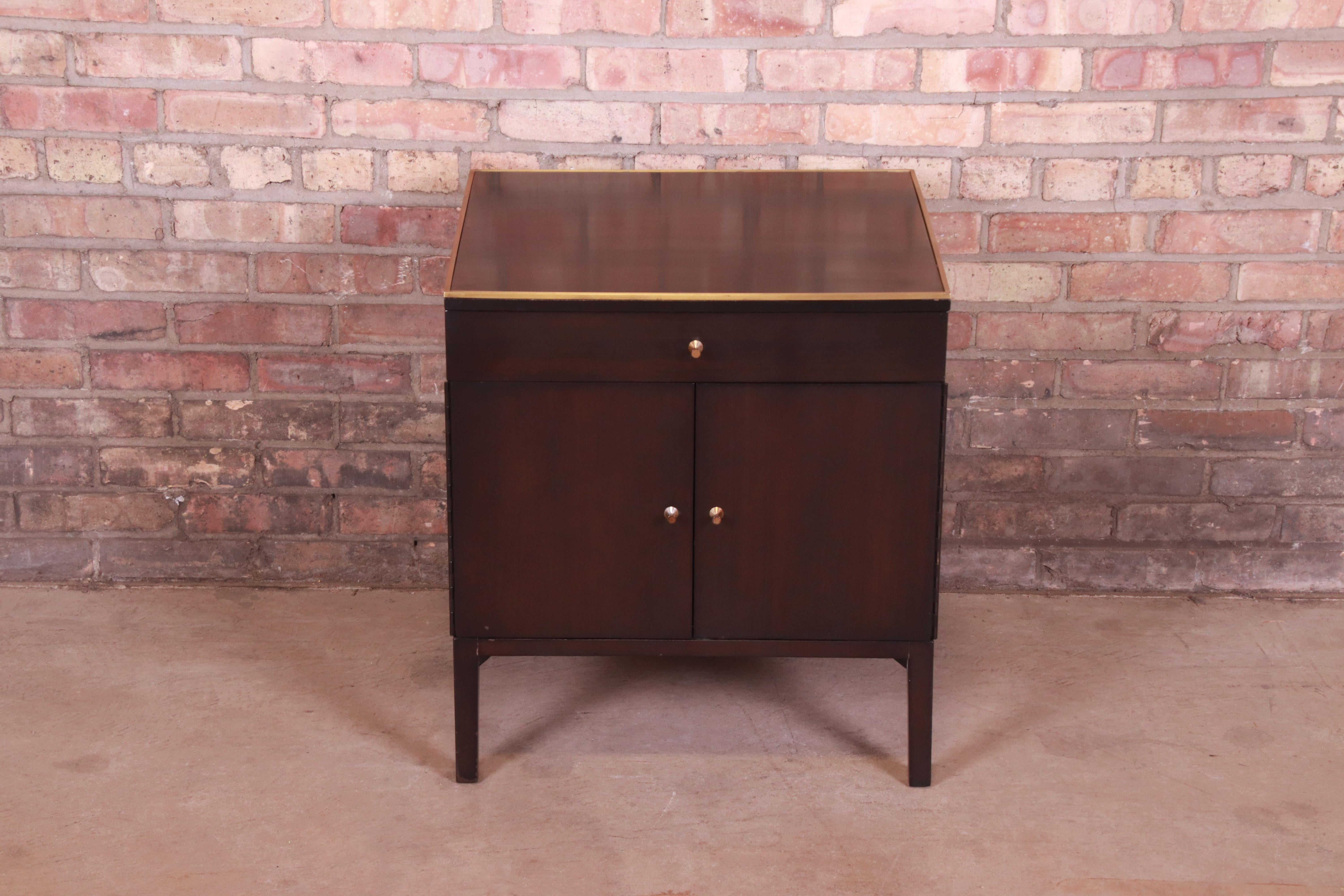 American Paul McCobb for Directional Ebonized Mahogany and Brass Nightstand, 1950s
