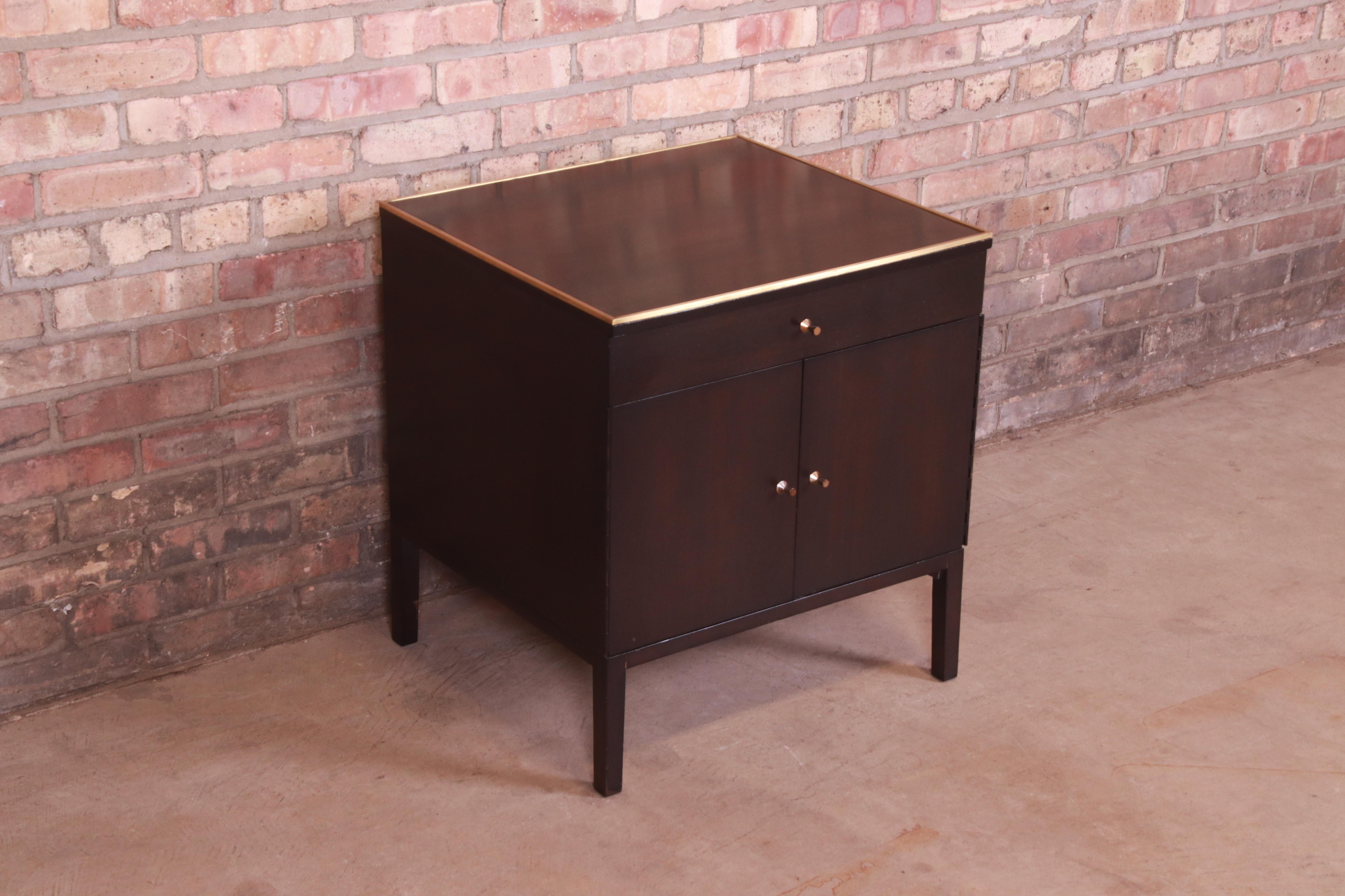 Paul McCobb for Directional Ebonized Mahogany and Brass Nightstand, 1950s In Good Condition In South Bend, IN