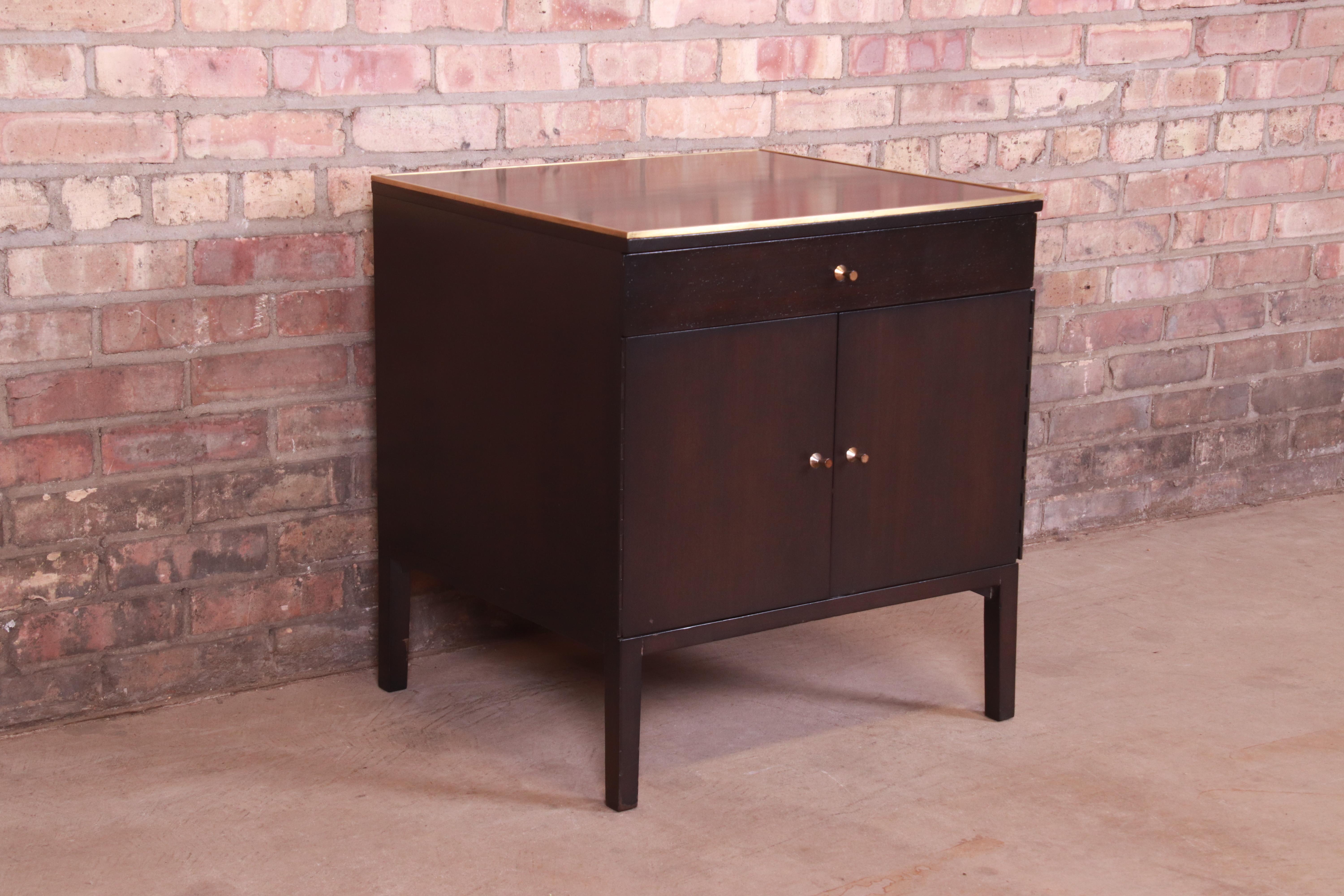 Mid-20th Century Paul McCobb for Directional Ebonized Mahogany and Brass Nightstand, 1950s